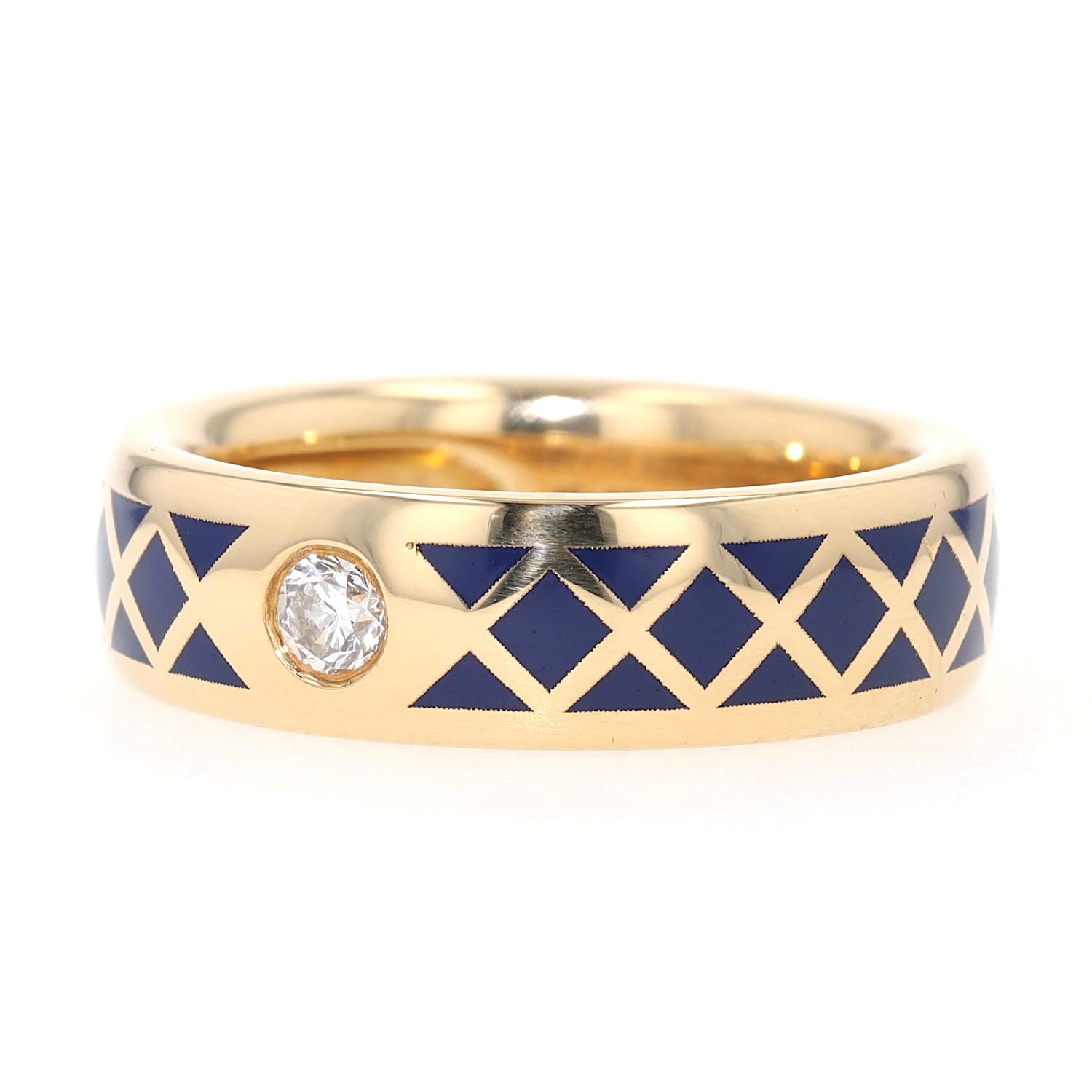 Ring in 750er Gelbgold mt enem Brillanten und blauer Emaille, liegend links gedreht