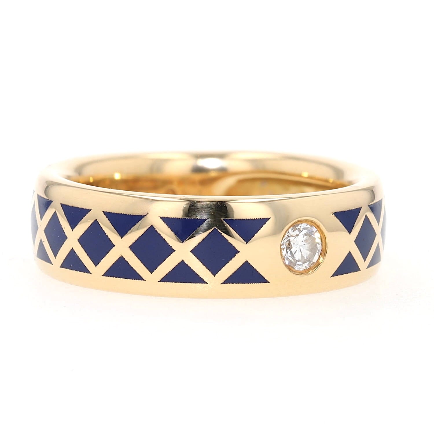 Ring in 750er Gelbgold mt enem Brillanten und blauer Emaille, liegend rechts gedreht
