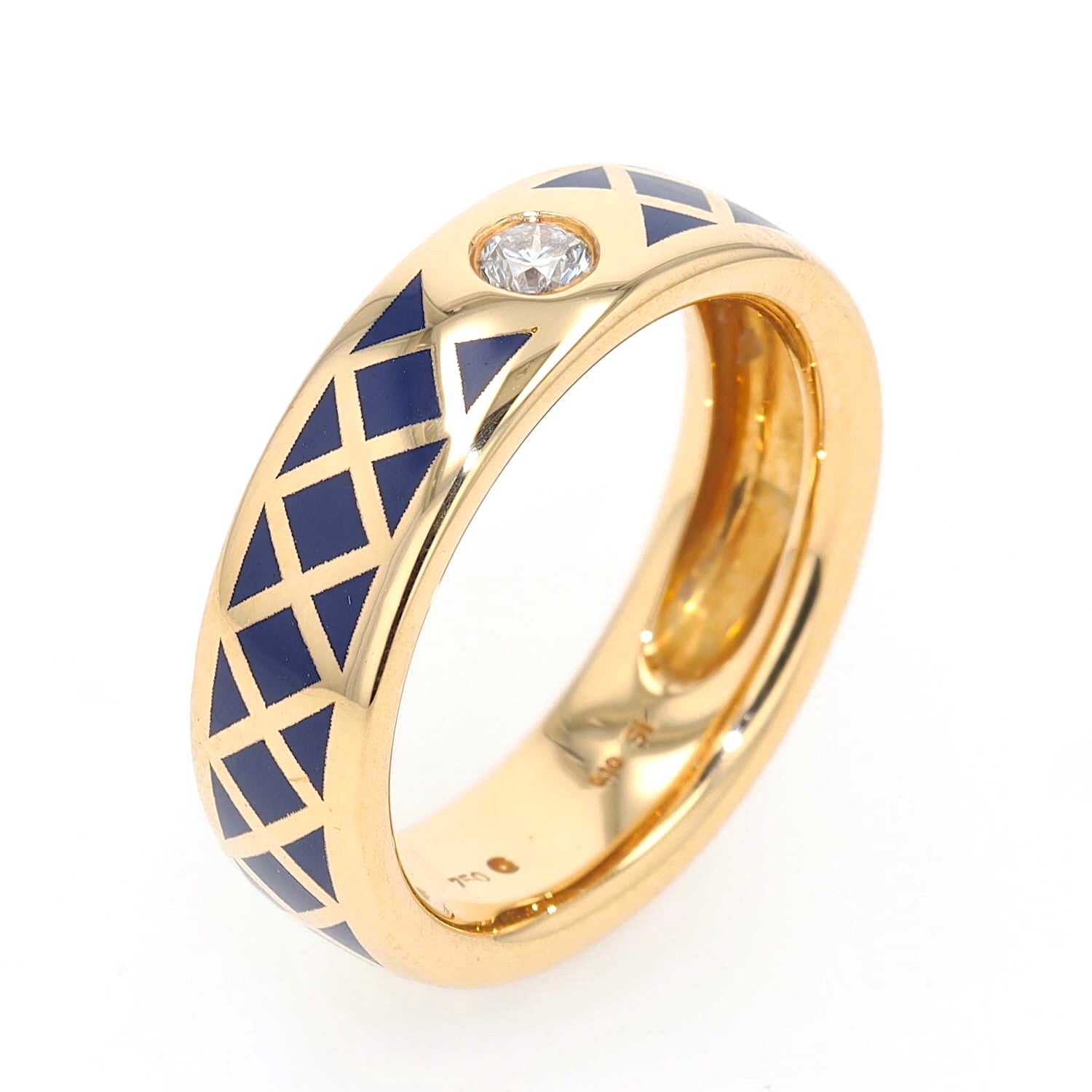 Ring in 750er Gelbgold mt enem Brillanten und blauer Emaille, stehend