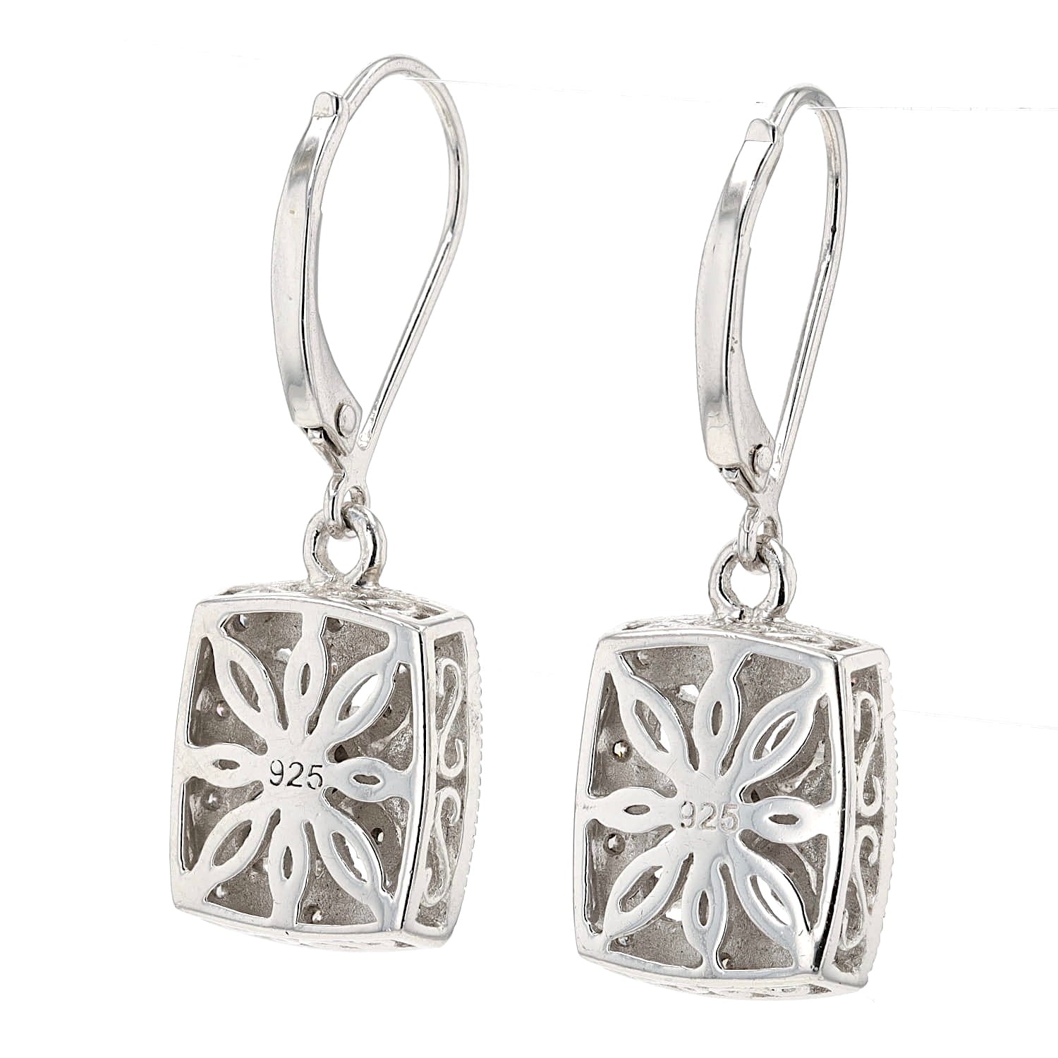 Ohrringe in 925er Silber mit Diamanten, hängend Rückseite