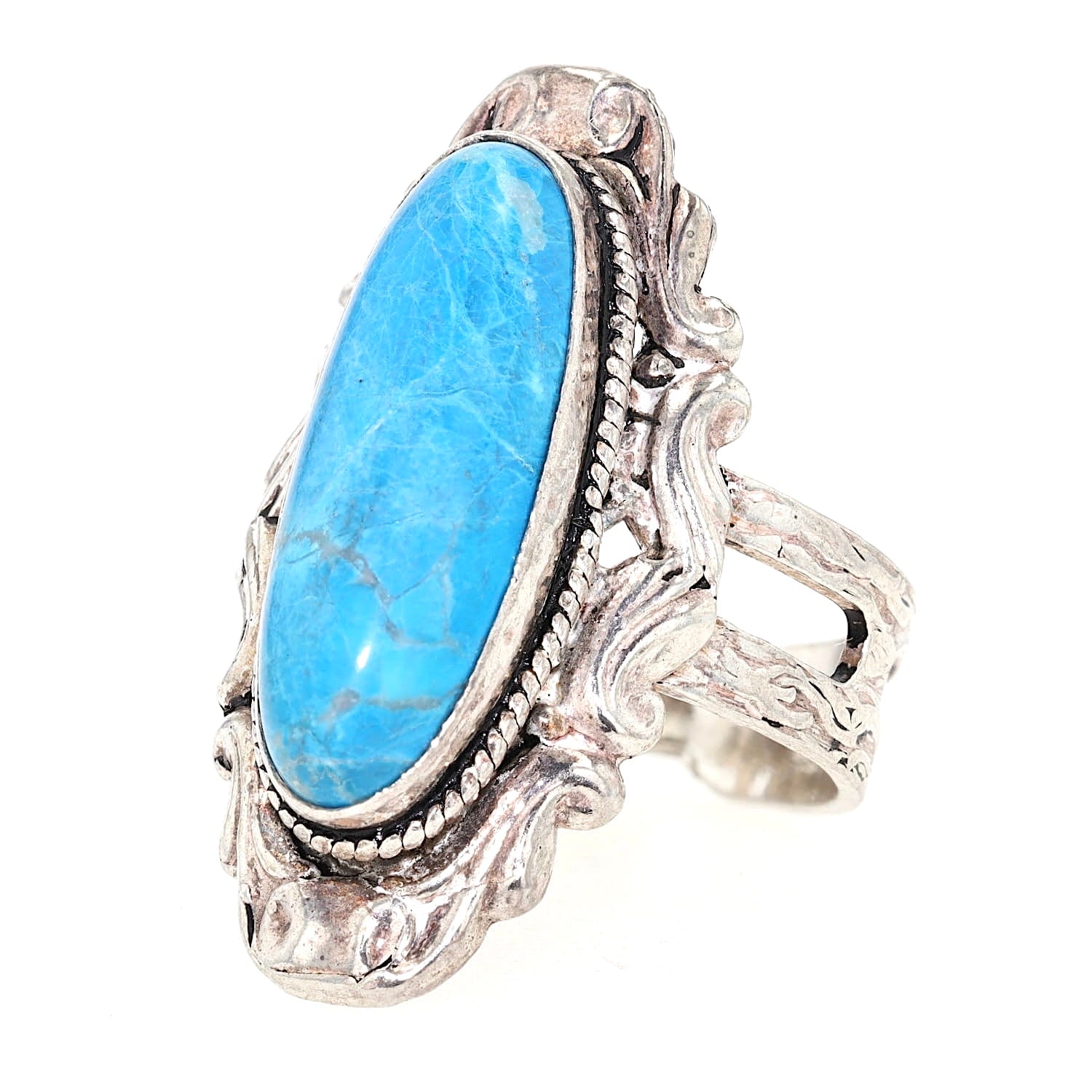 Ring in 925er Silber mit einem Chrysokoll, liegend links gedreht