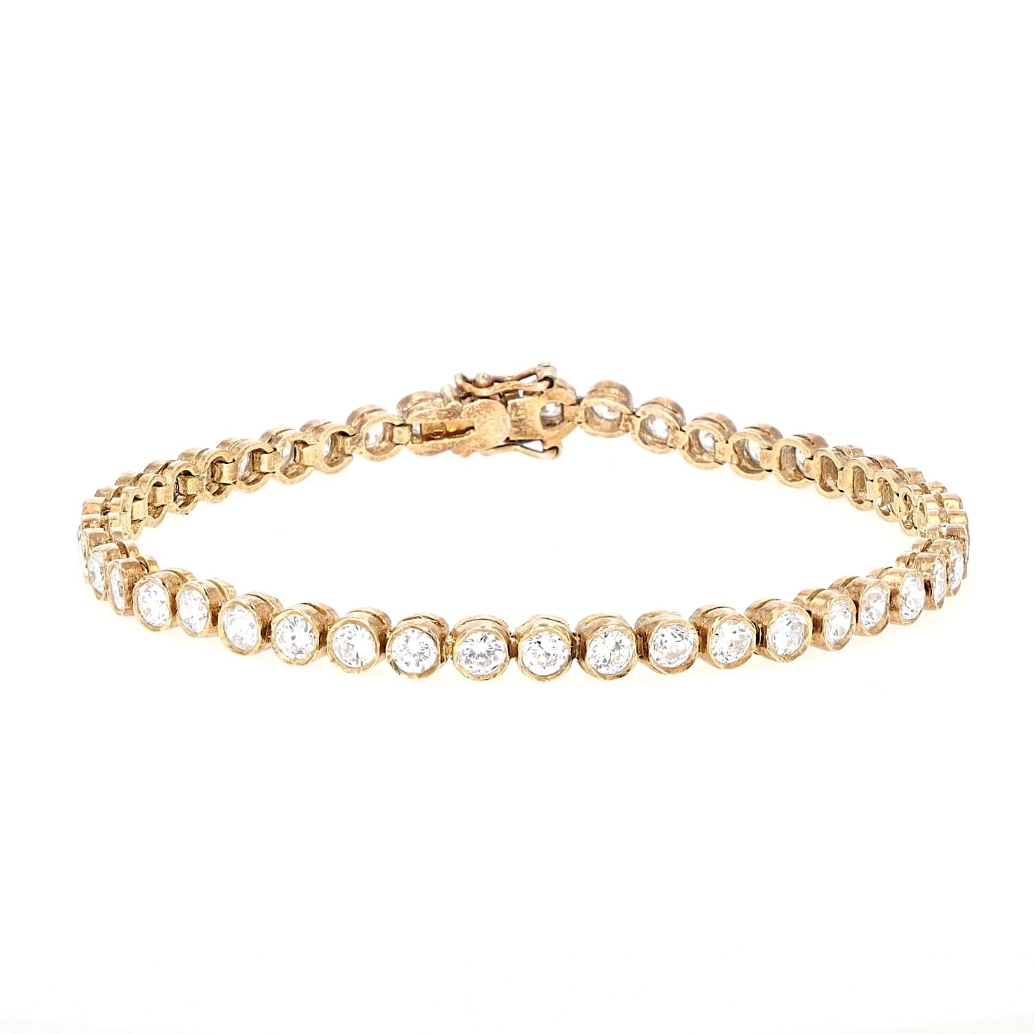 Tennisarmband in Silber, vergoldet mit Cubic Zirkonias, , liegend geschlossen frontal