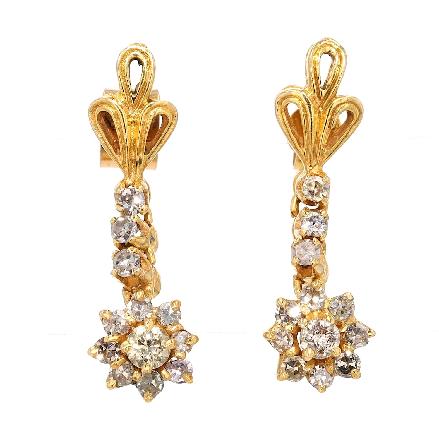 Vintage earrings in 750 yellow gold with diamonds and Brilliants, hanging frontally