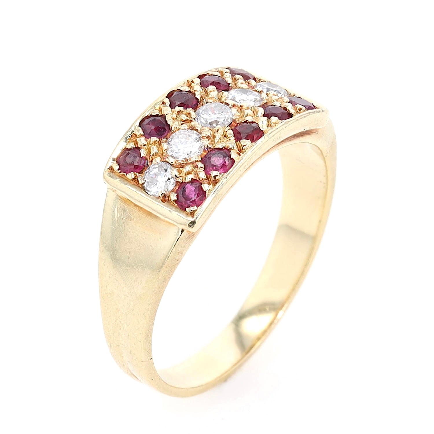 Ring in 585er Gelbgold mit Brillanten und Rubinen, stehend