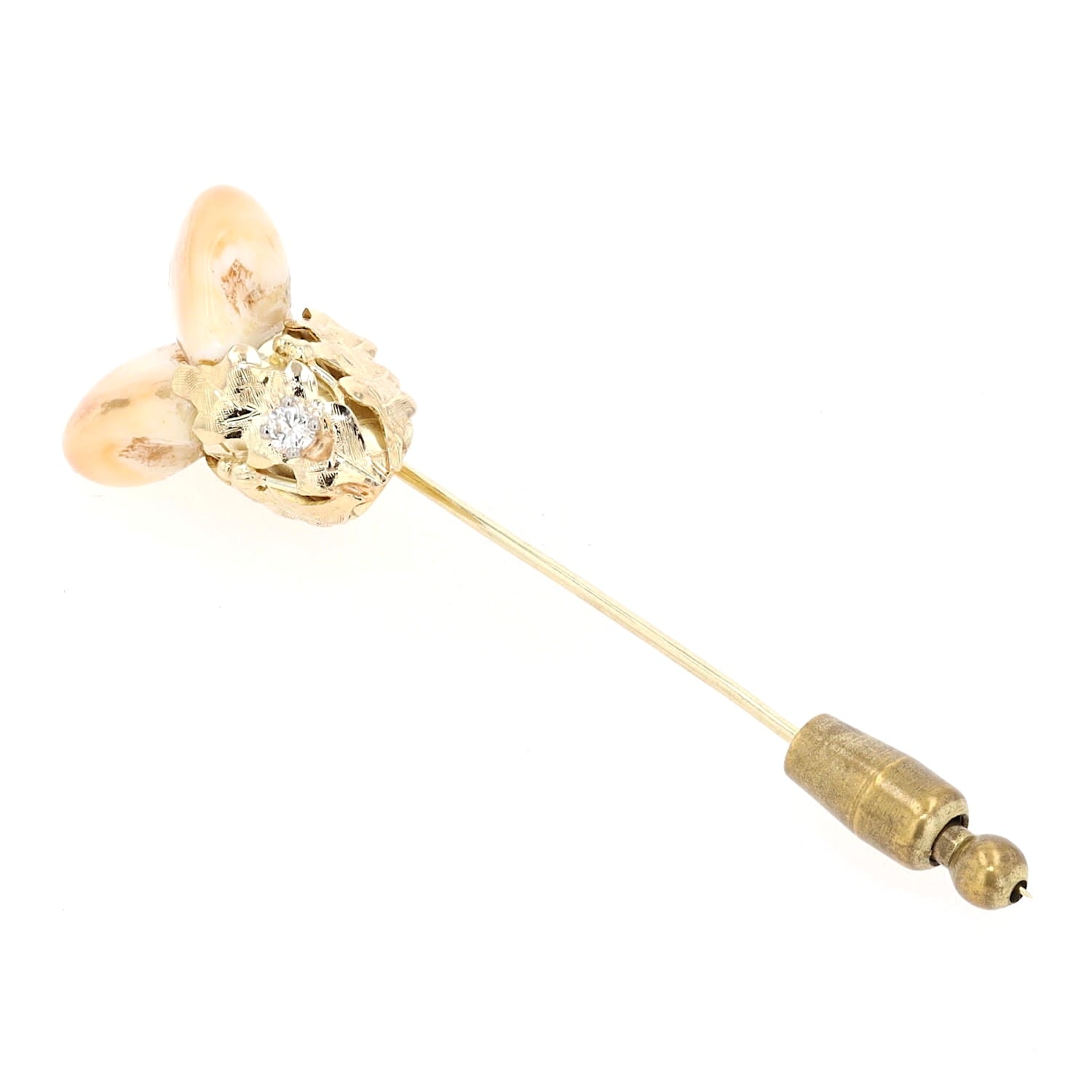 Grandel-Nadel aus 585er Gelbgold mit einem Brillanten, liegend Stepper nach vorne gerichtet leicht links gedreht