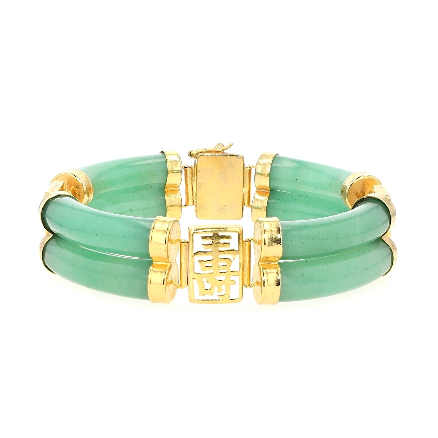 Armband aus grünem Aventurin-Quarz, vergoldet, liegend frontal