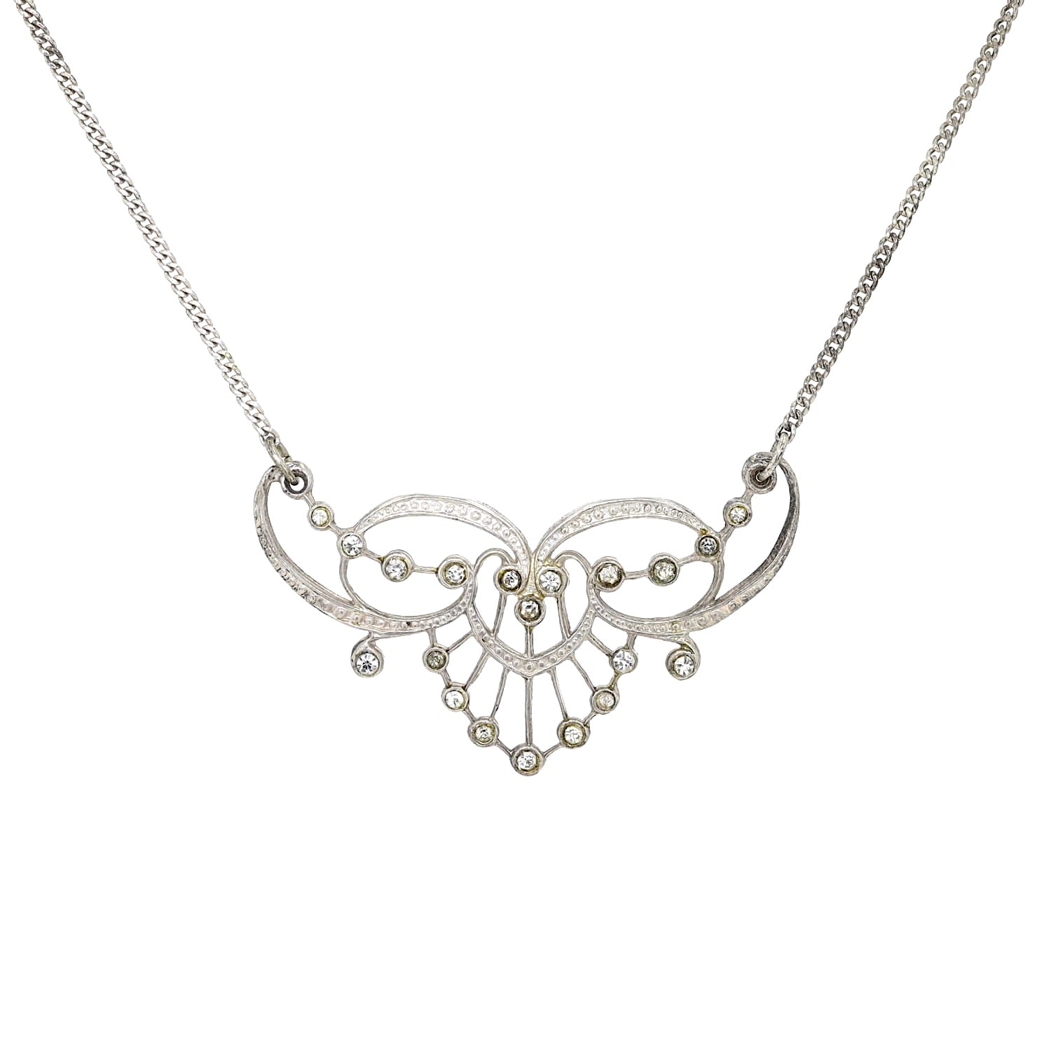 Necklace in 925 silver with white gals stones, hanging from the front