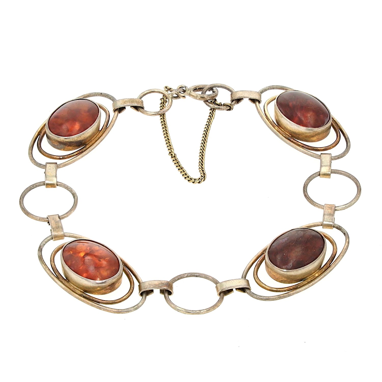 Armband Fischland in 835er Silber mit Bernsteinen, liegend geschlossen