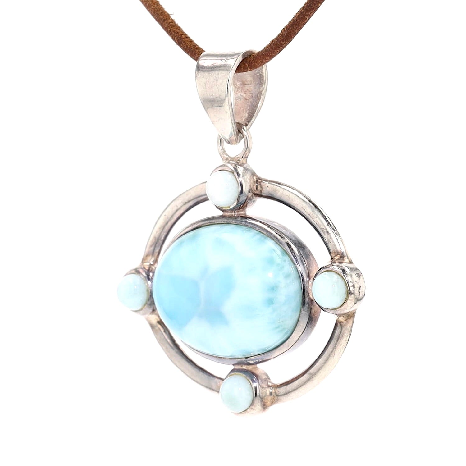 Anhänger in 925er Silber mit Fluorit Cabochons, hängend links gedreht