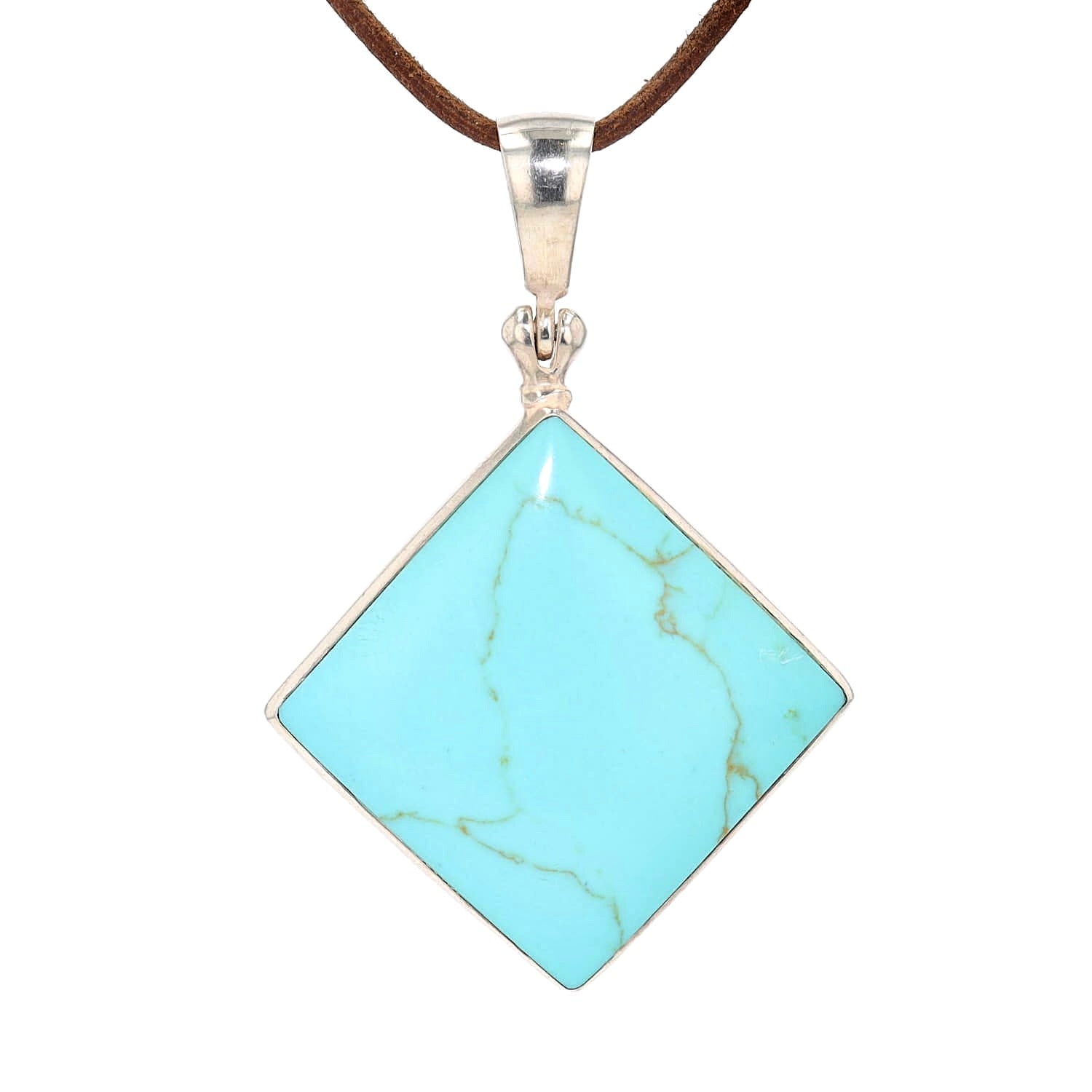 Pendant in 925 silver with a turquoise, hanging frontally