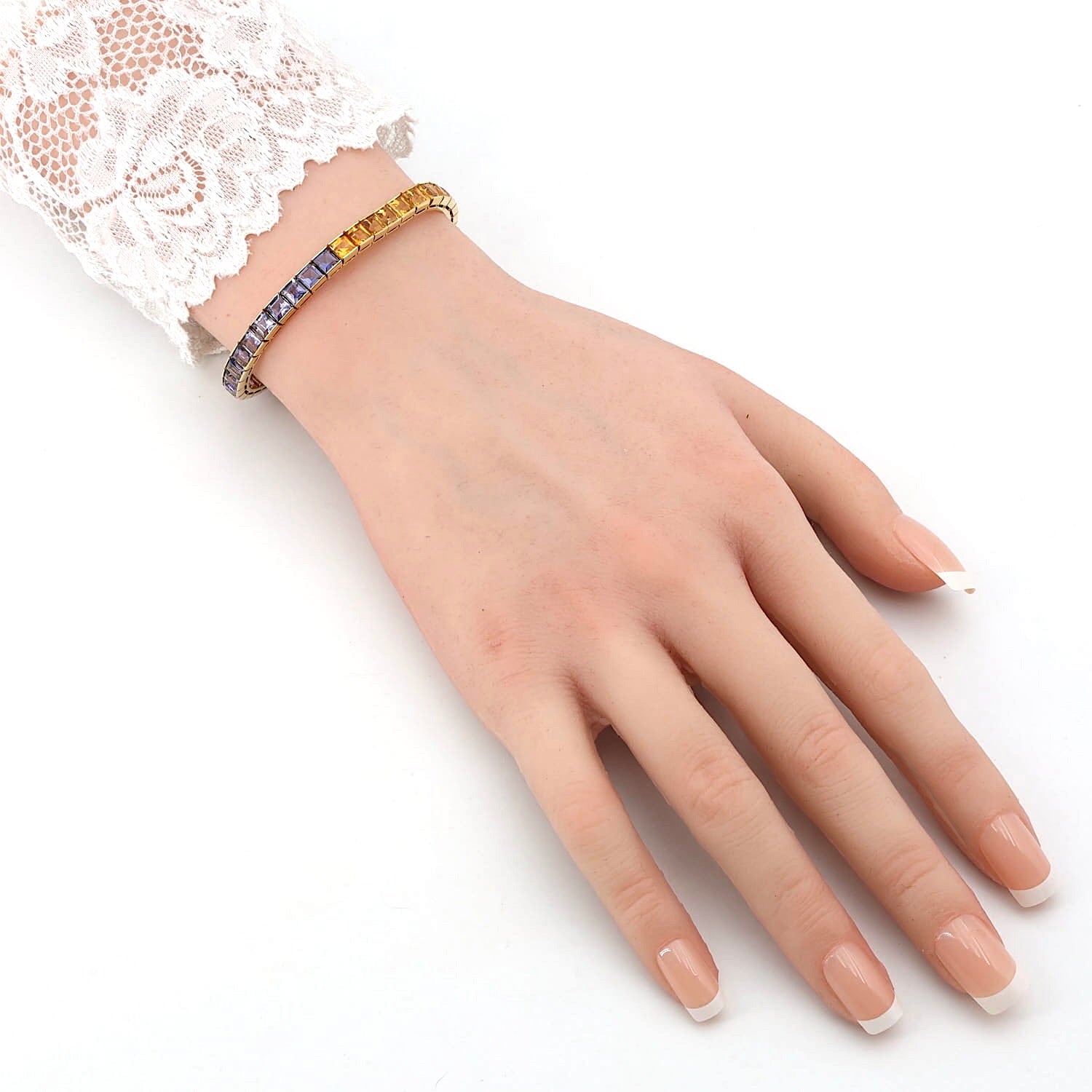 Armband in 750er Gelbgold mit farbigen Edelsteinen im Farbverlauf