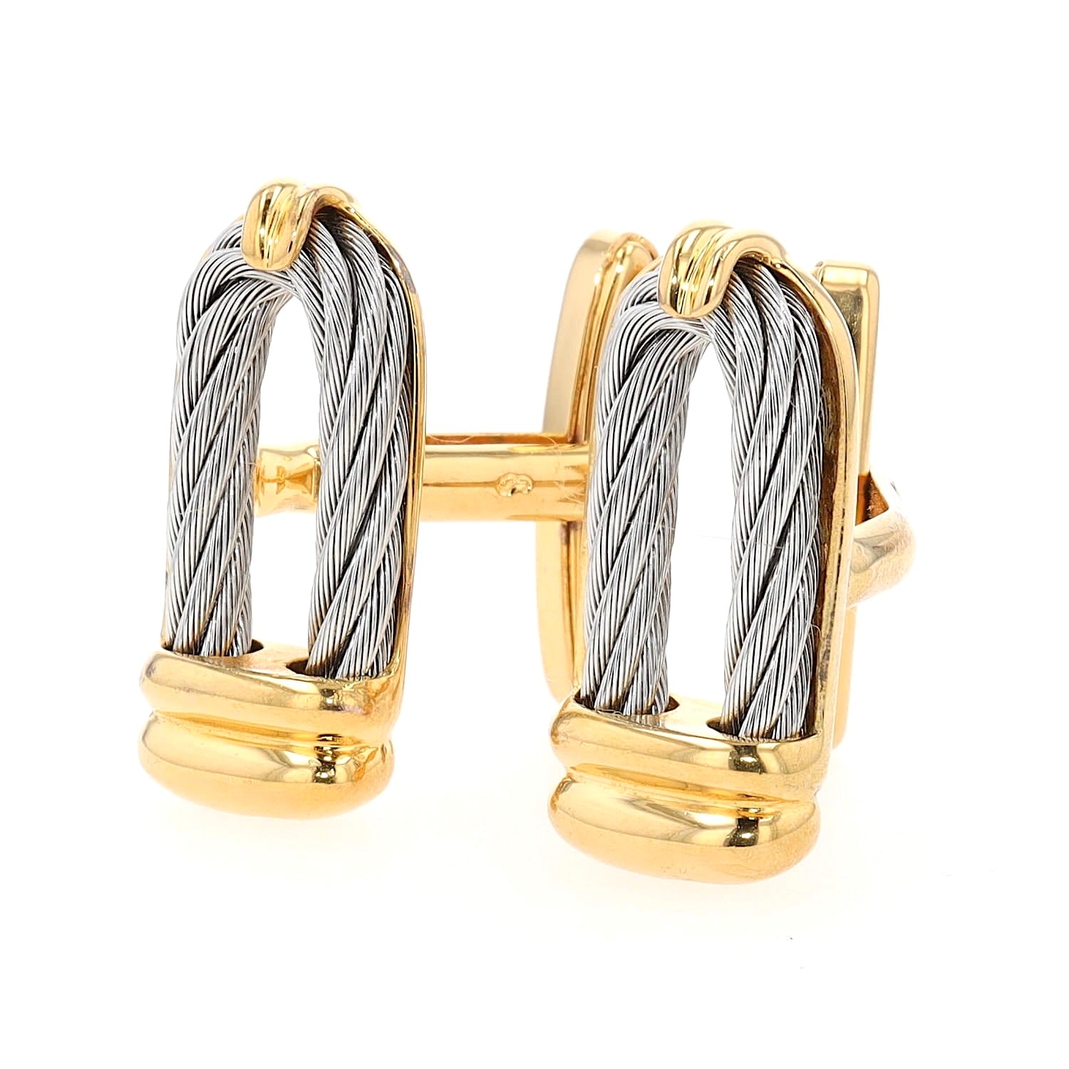 Philippe Charriol Manschettenknöpfe in Stahl und vergoldet, stehend inks gedreht