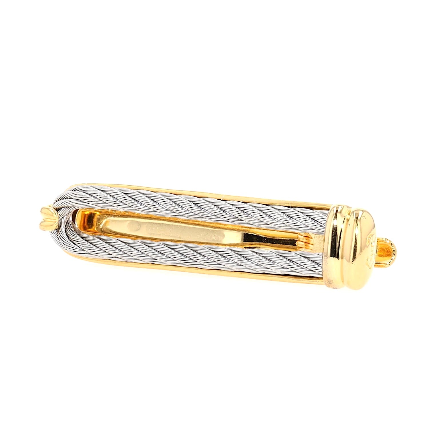 Philippe Charriol Krawattenklammer in Stahl und vergoldet, liegend links gedreht