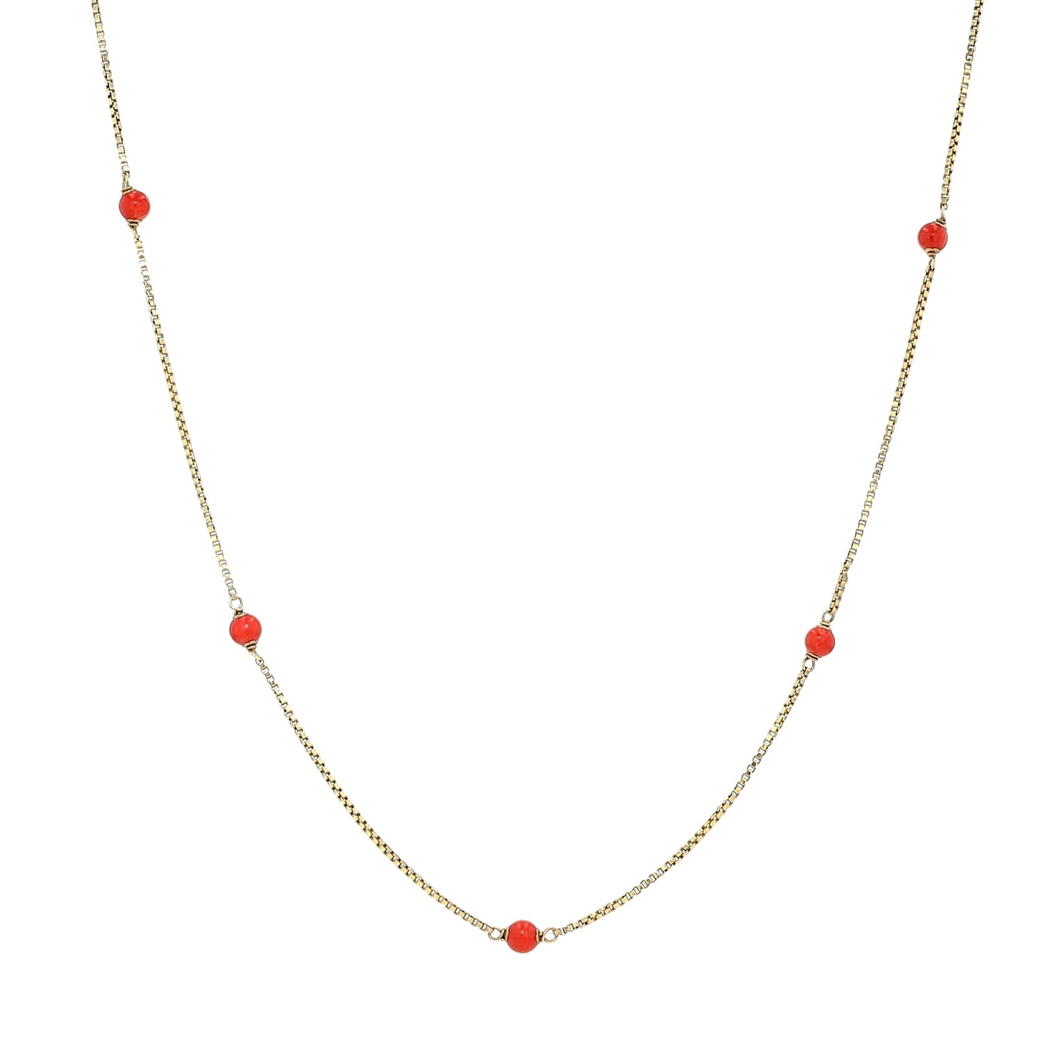 Kette in 333er Gold mit kleinen Korallenkugel, hängend frontal