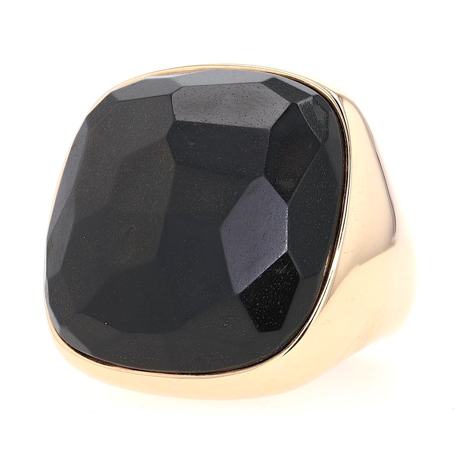 Pomellato Ring in 750er Roségold mit einem großen Gagat, liegend links gedreht