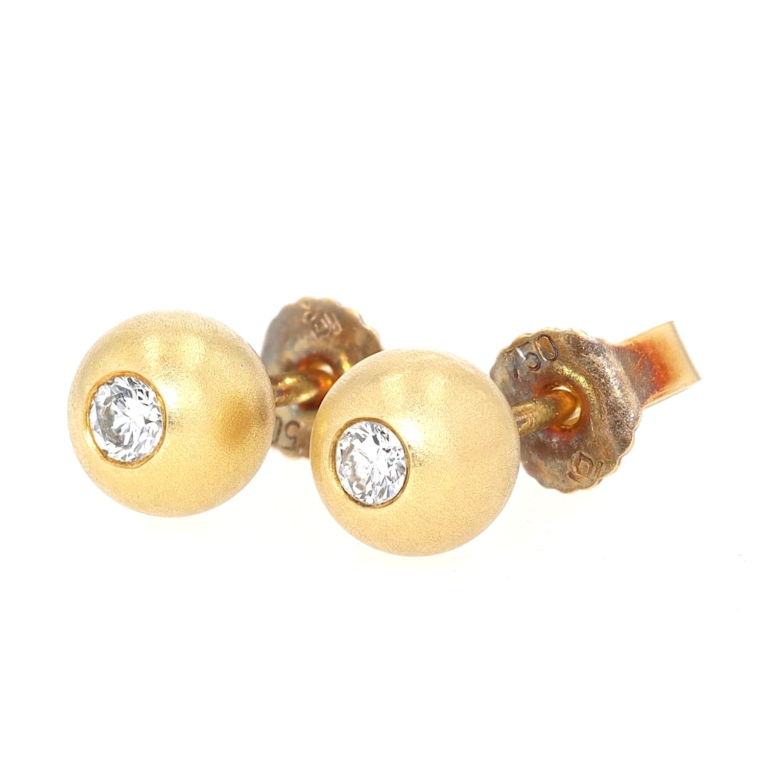 Ohrstecker in 750er Gelbgold mit je einem Brillanten, liegend links gedreht