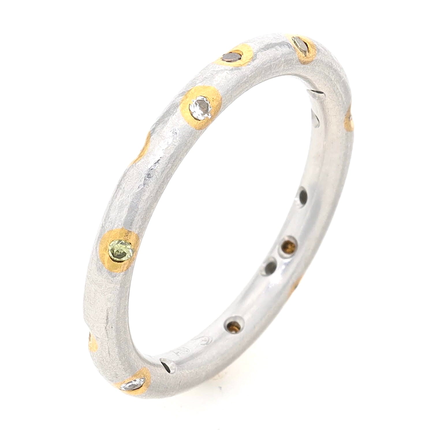 Henrich & Denzel Ring in 950er Platin/Gold mit weißen und farbigen Brillanten, stehend