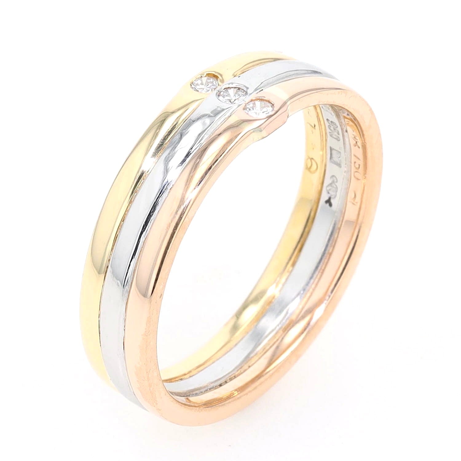 Niessing Ring Tricolor in zweifarbigen 750er Gold und Platin mit 3 Brillanten, stehend