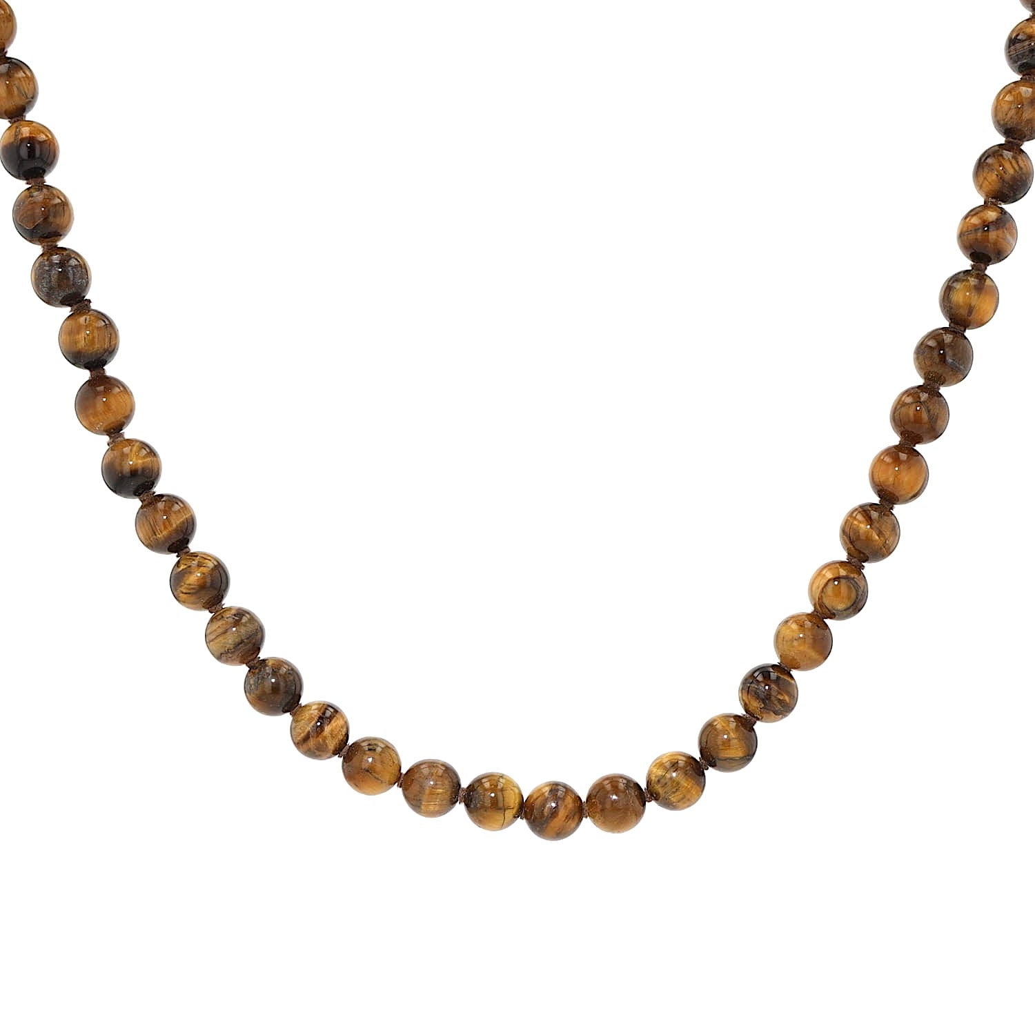 Long endless chain with tiger eye balls, hanging from the front