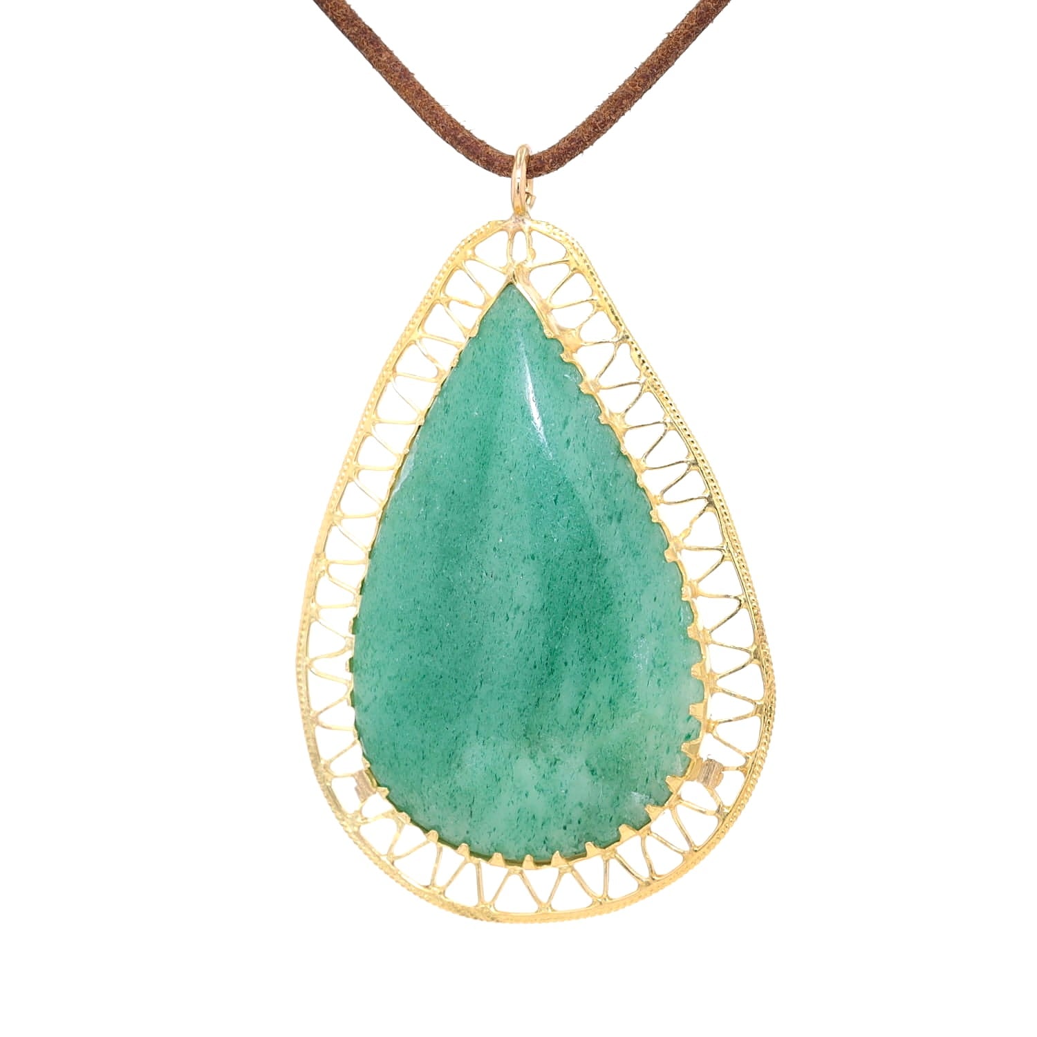 Pendant in 750 yellow gold with an aventurine quartz, hanging frontally