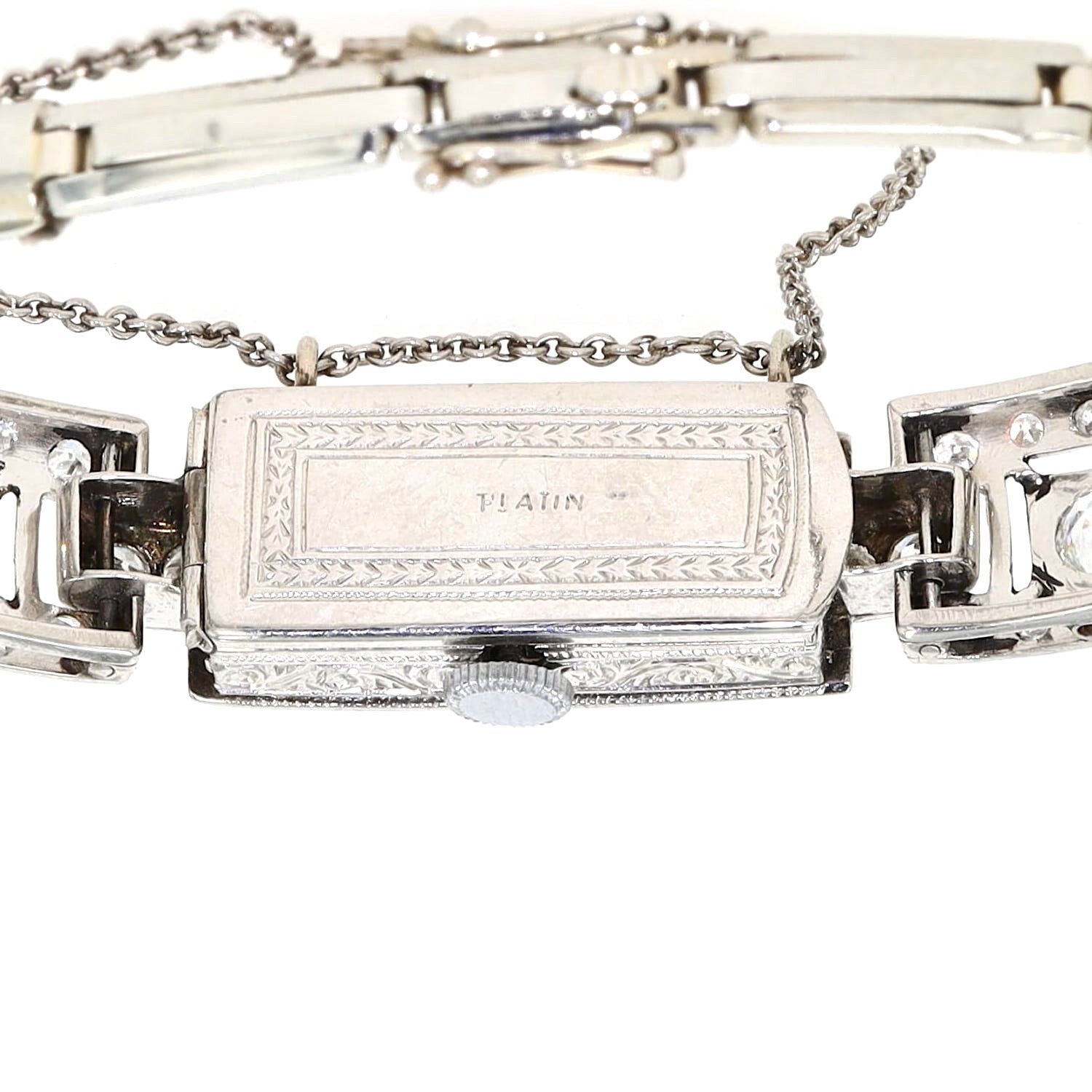 Art Deco jewelry watch Orfina with a total of approx. 2.1 ct diamonds and Brilliants, horizontal housing from the back