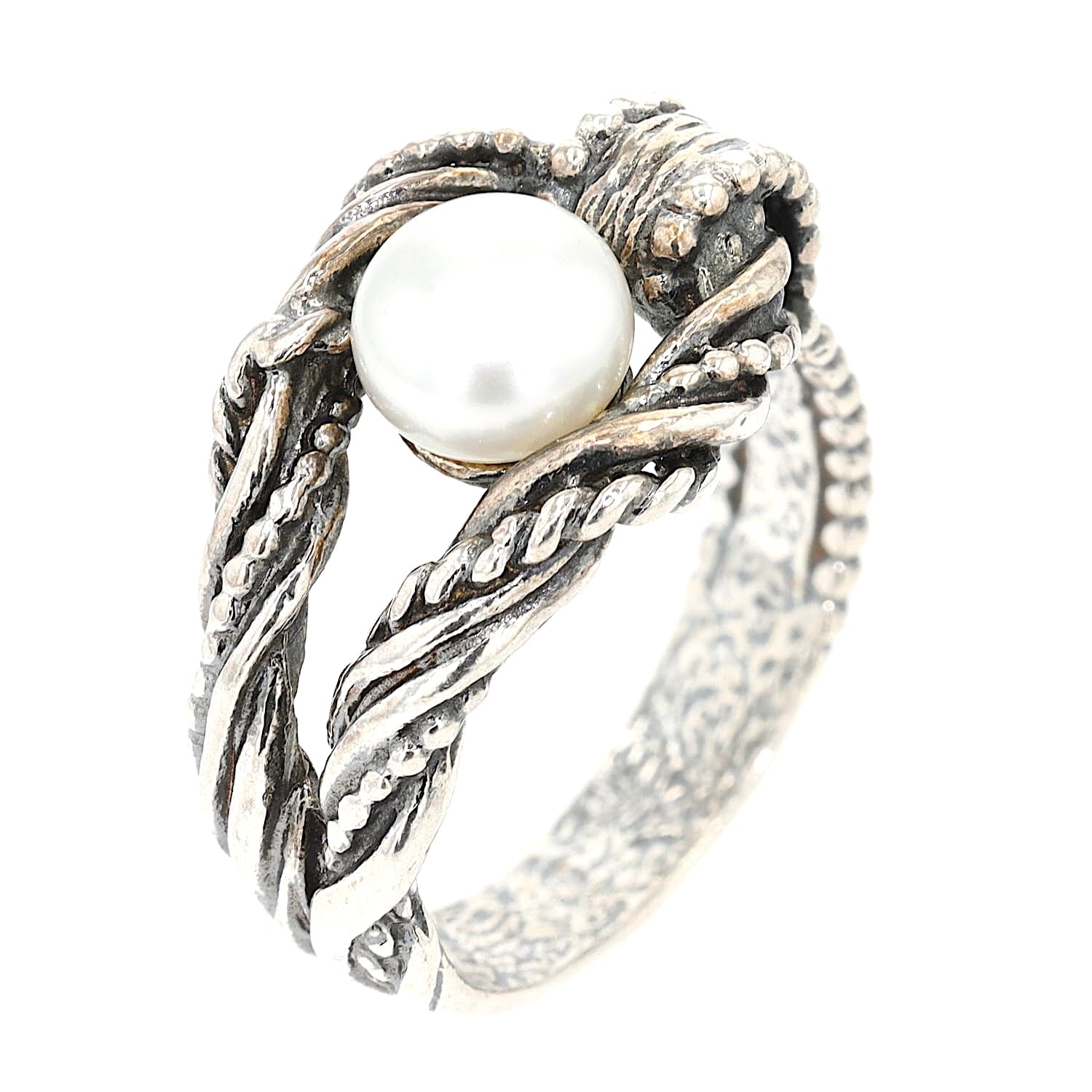 Ring PZ Israel made of 925 silver with a cultured pearl,Bouton, standing