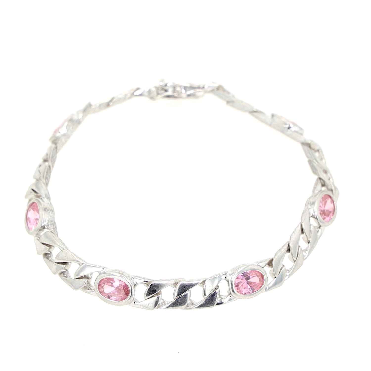 Armband 925er Silber mit rosafarbenen Cubic Zirkonias, liegend geschlossen frontal