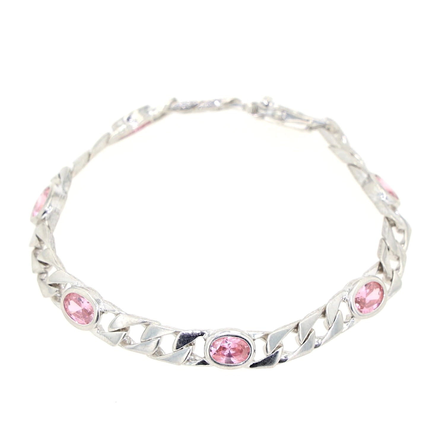 Armband 925er Silber mit rosafarbenen Cubic Zirkonias, liegend geschlossen links gedreht