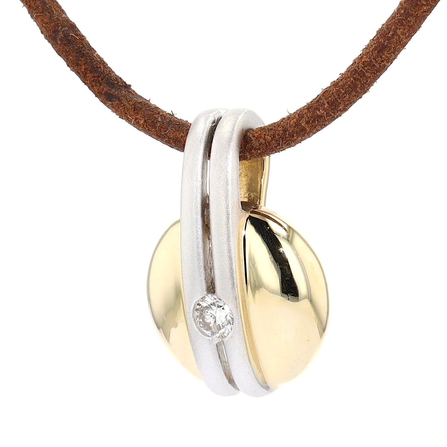 Anhänger in 585er Bicolor Gold mit einem Brillanten, hängend links gedreht