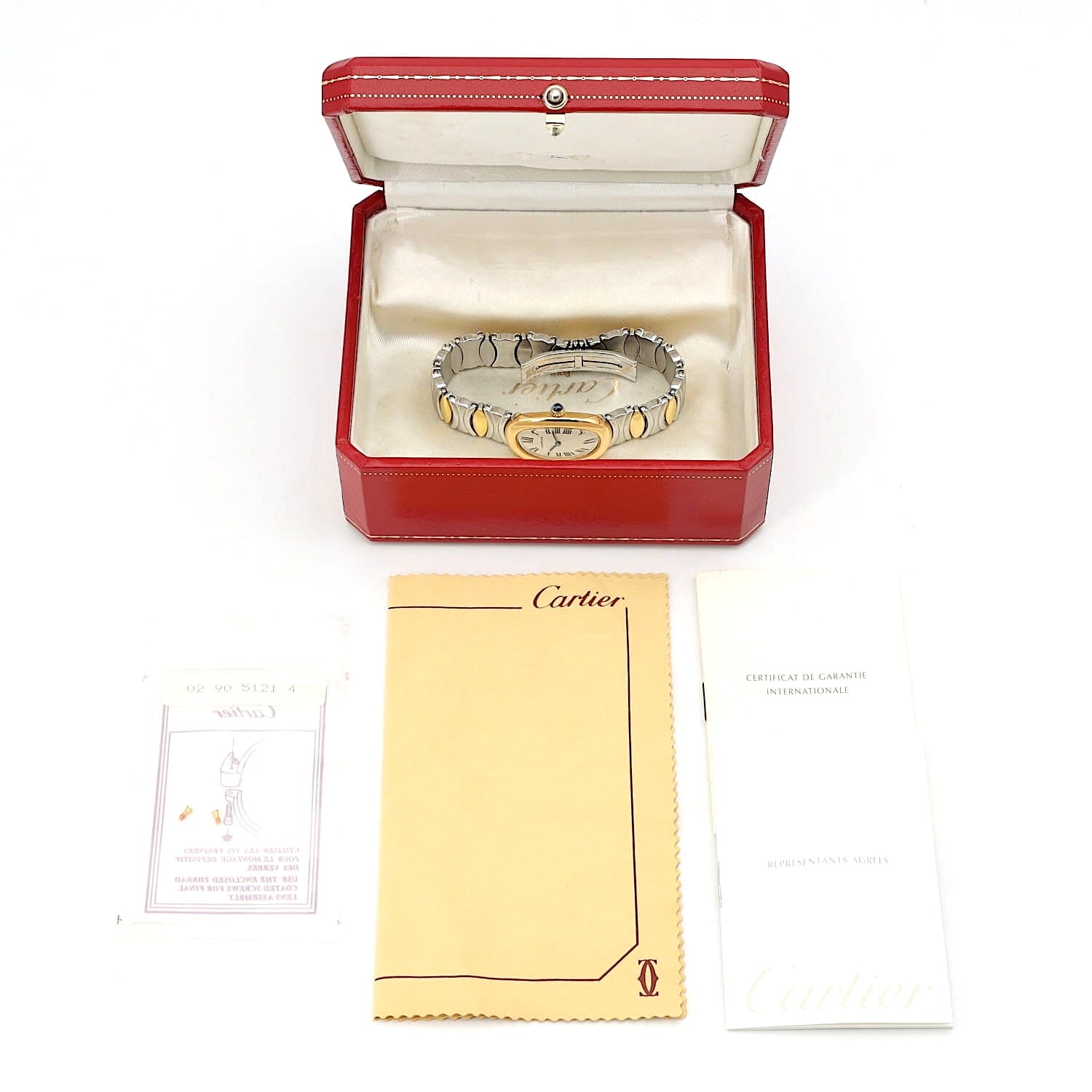 Cartier Baignoire Quartz ladies' wristwatch in 750 yellow gold and steel, full set, watch with box and papers