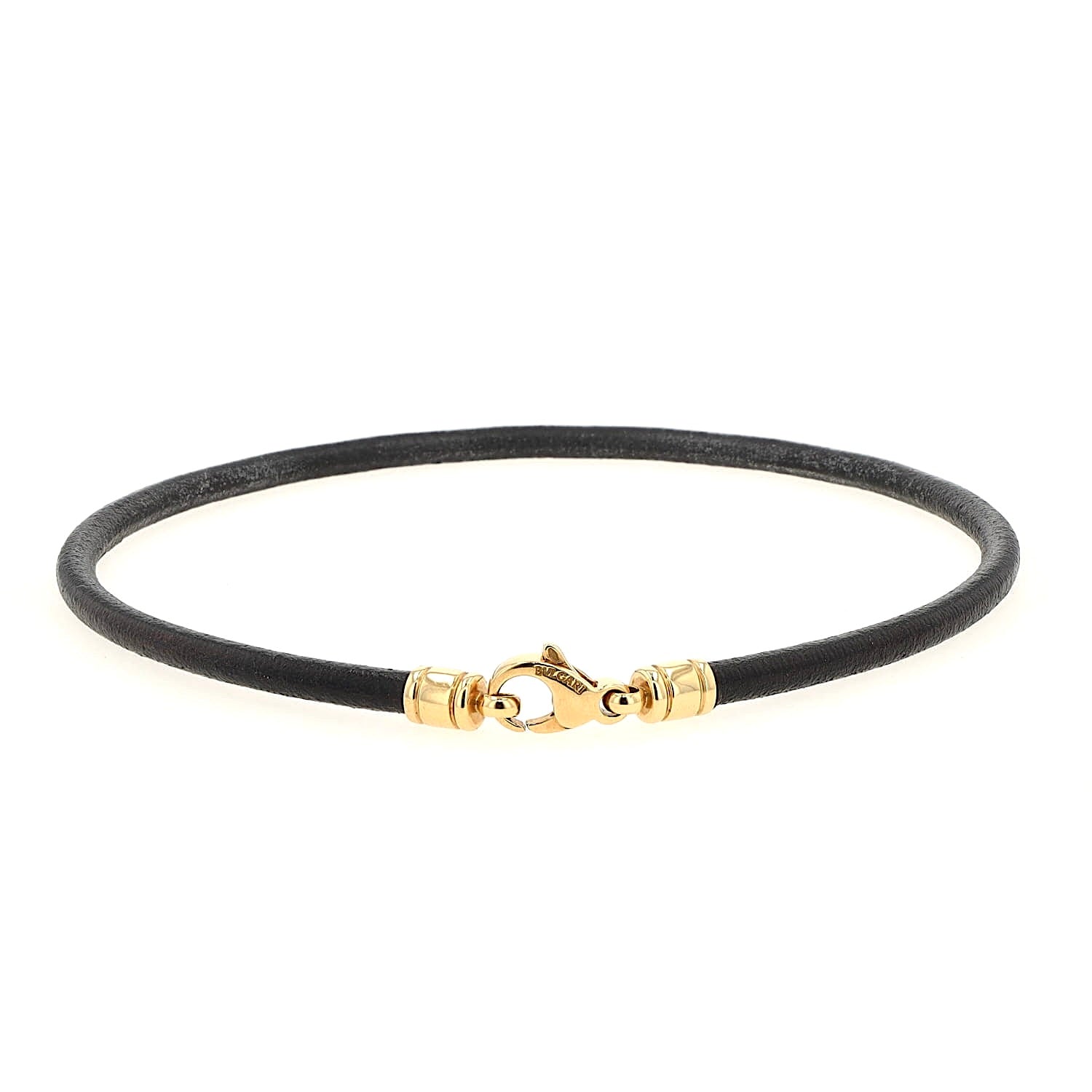 Bulgari Lederhalsreif schwarz mit einem Verschluss aus 750er Gelbgold , liegend geschlossen Schloss vorne