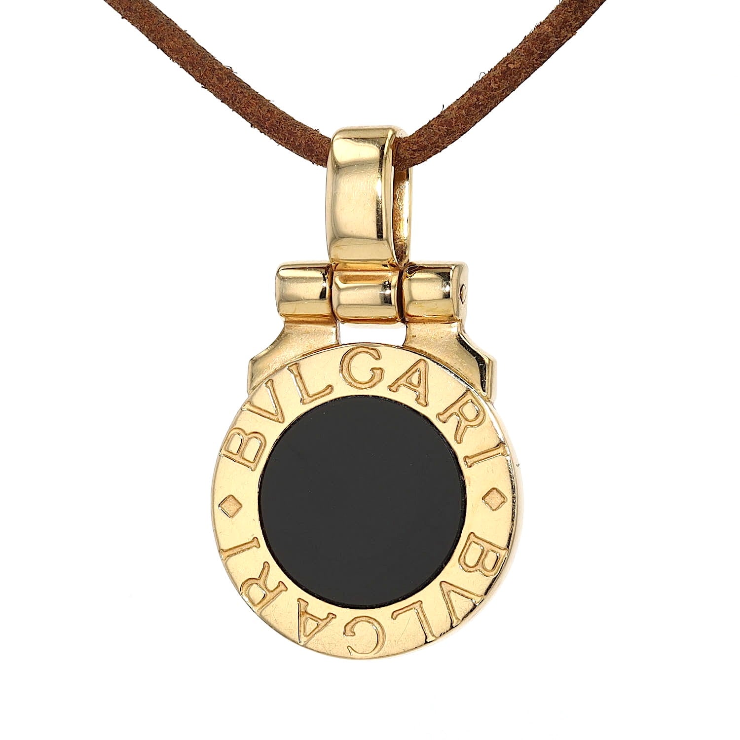 Bulgari Anhänger in 750er Gelbgold mit einerm Onyx, hängend frontal