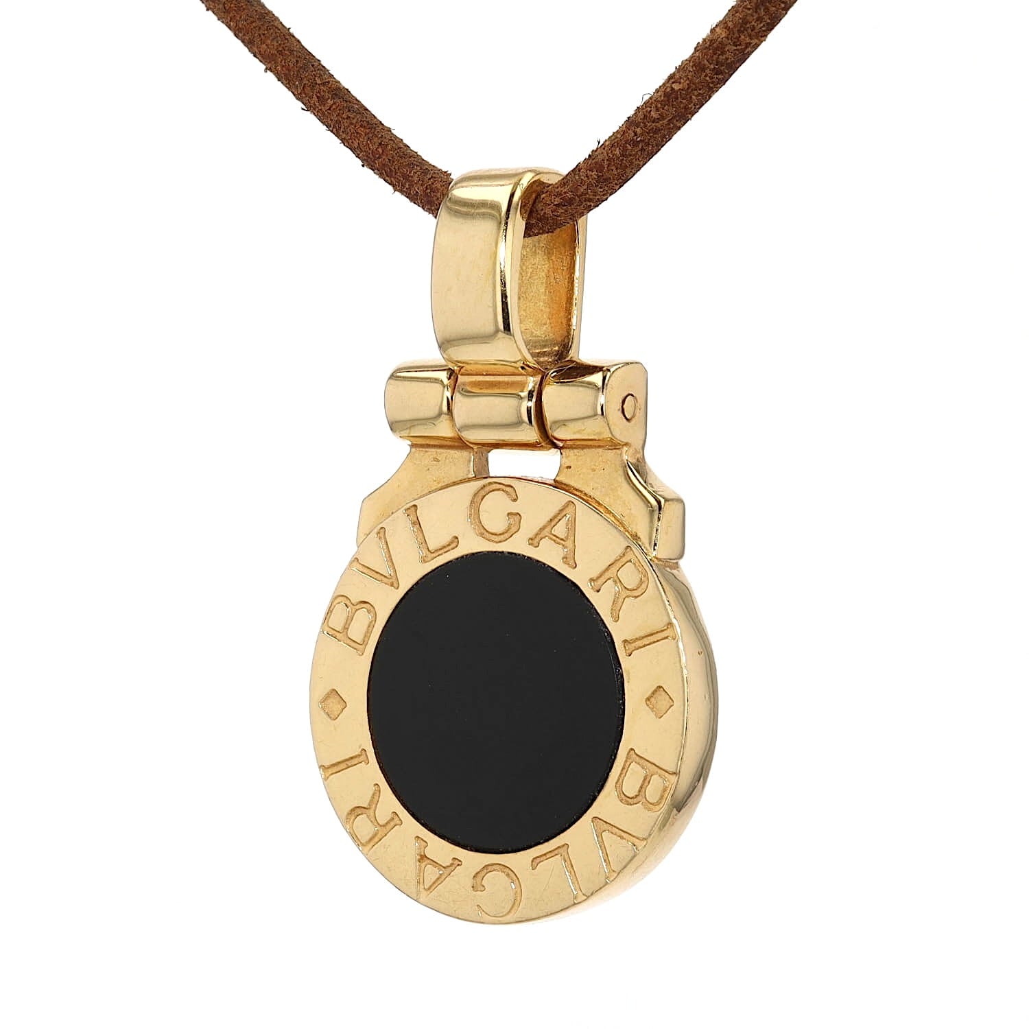 Bulgari Anhänger in 750er Gelbgold mit einerm Onyx, hängend links gedreht