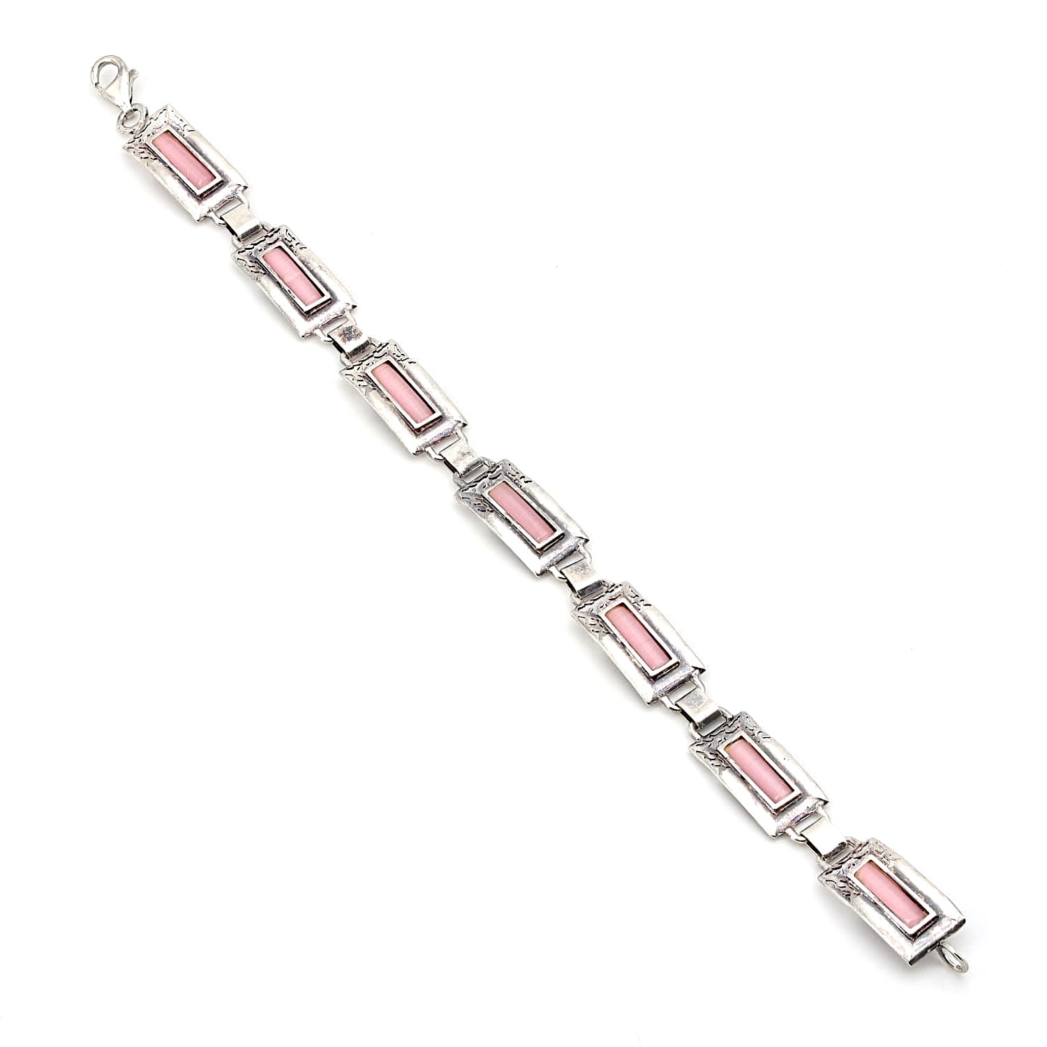 Armband in 925er Silber mit rosafarbenen Glassteinen, lang liegend