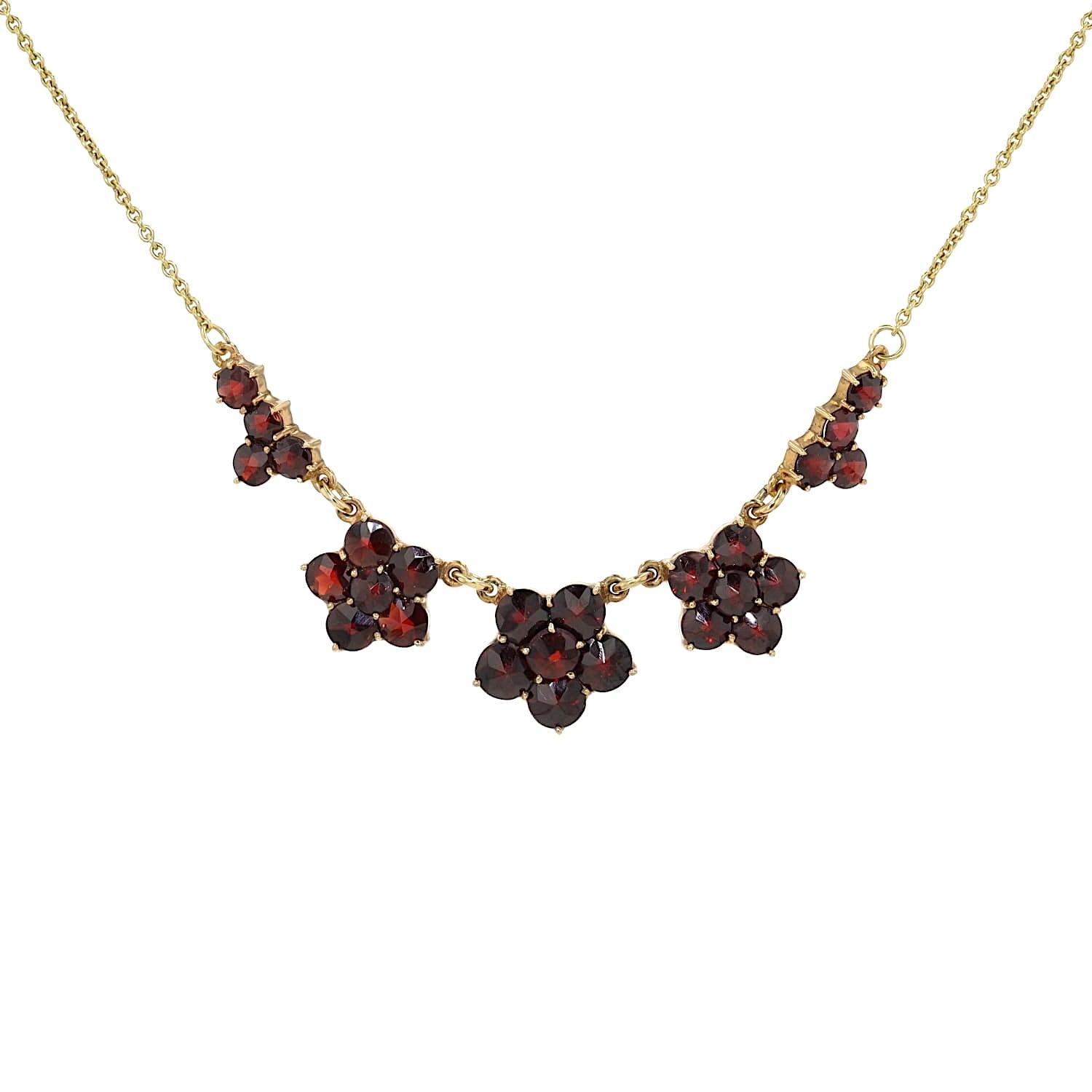 Collier in 333er Gelbgold mit Granaten, hängend frontal