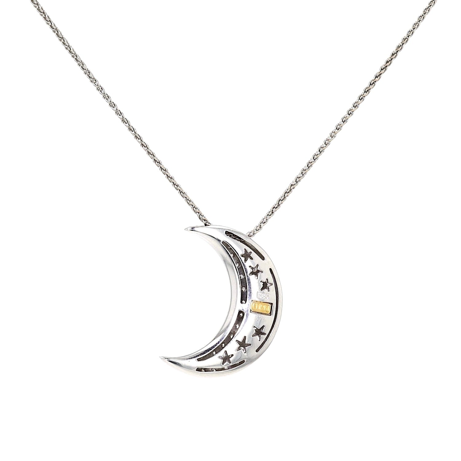 Kette mit Halbmond-Anhänger von Christ in 585er Weißgold mit Brillanten, hängend von hinten