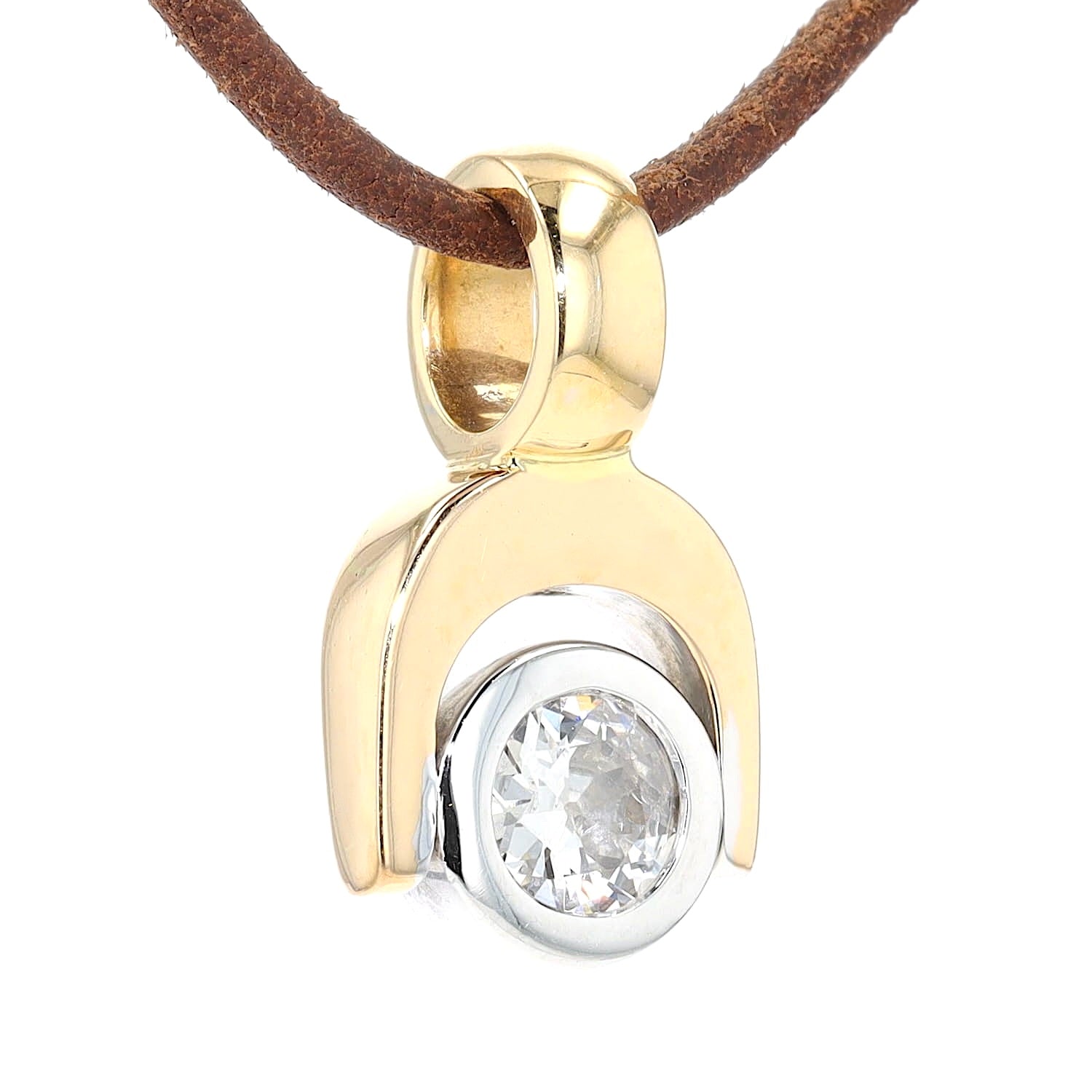 Anhänger in 750er Gelb- und Weißgold mit einem ca. 0,50 ct Diamanten im Altschliff, hängend rechts gedreht