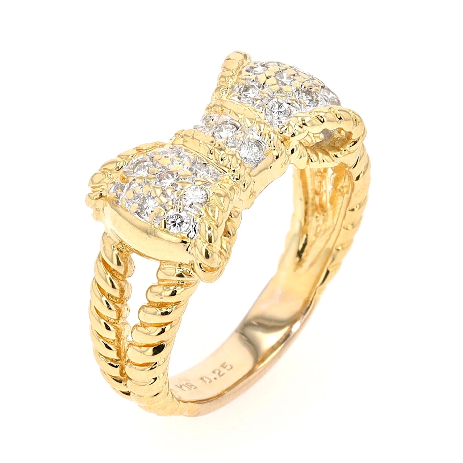 Schleifen-Ring in 750er Gelbgold mit Brillanten, stehend