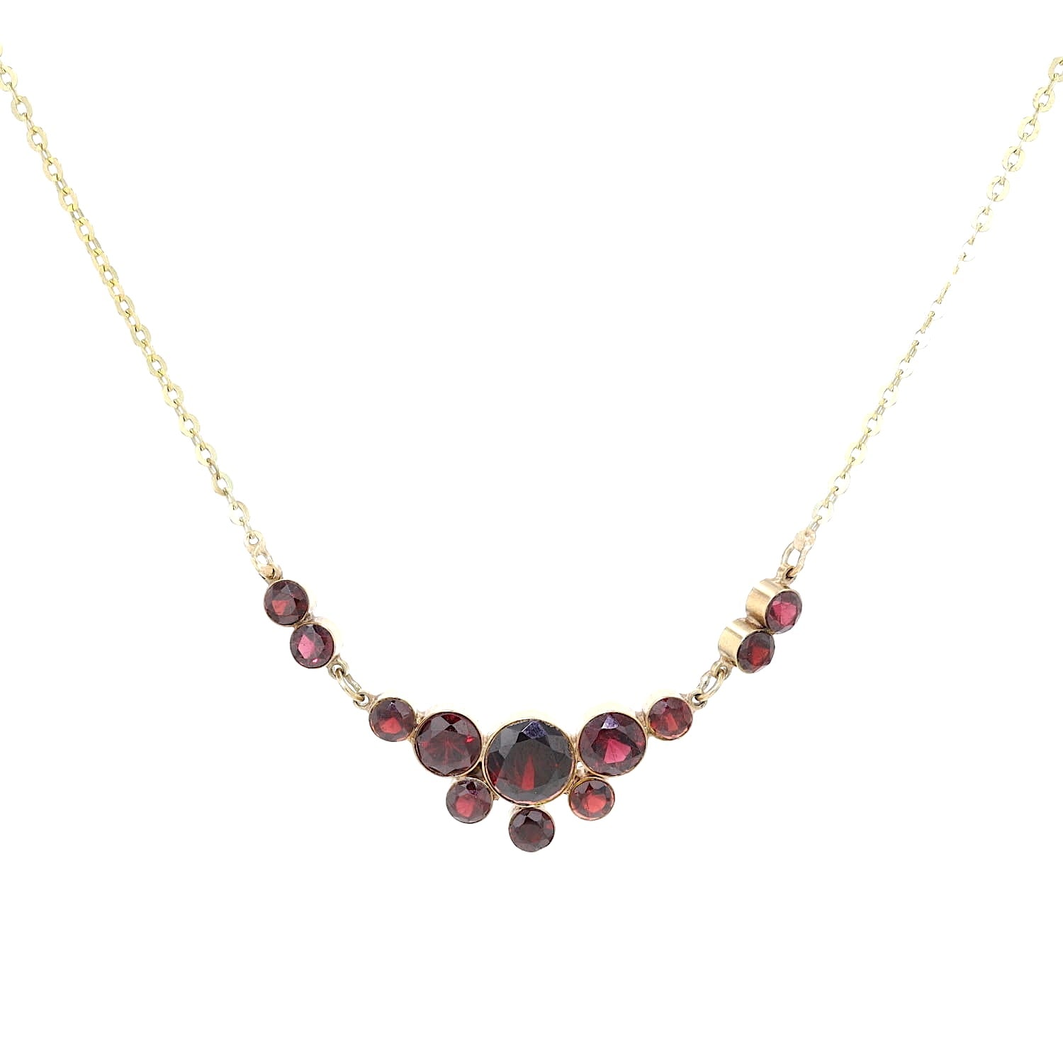 Granatcollier in 333er Gelbgold, hängend frontal