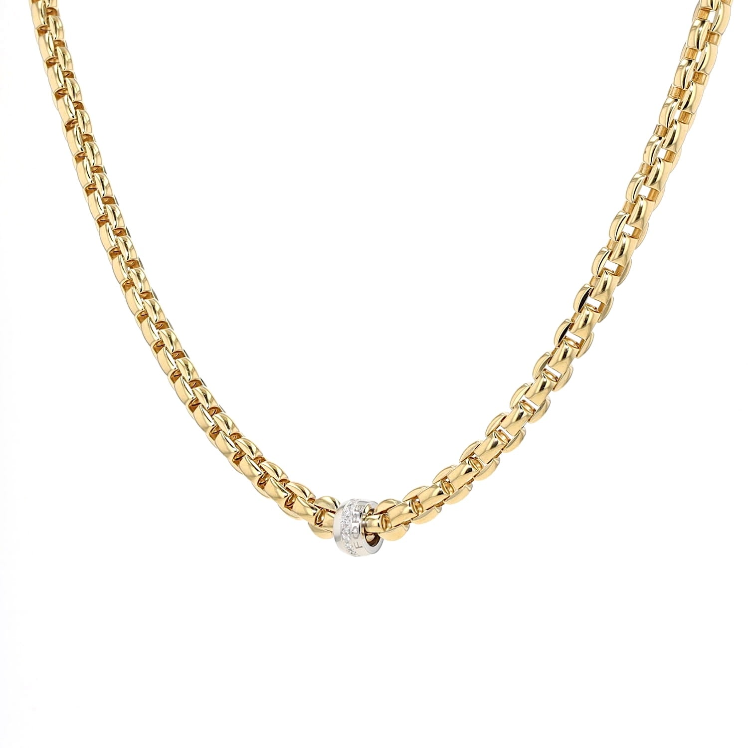 Fope Eka Flex`it necklace in 750 yellow gold with a roundel in white gold Brilliants, hanging left-turned Ronde at the front