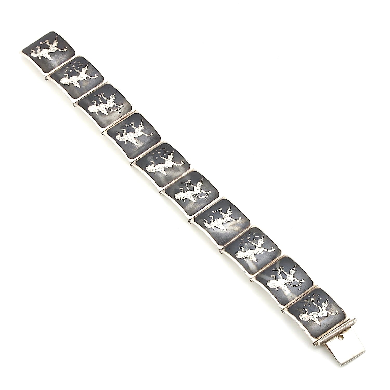 Vintage bracelet sterling silver Siam Niello, lying long