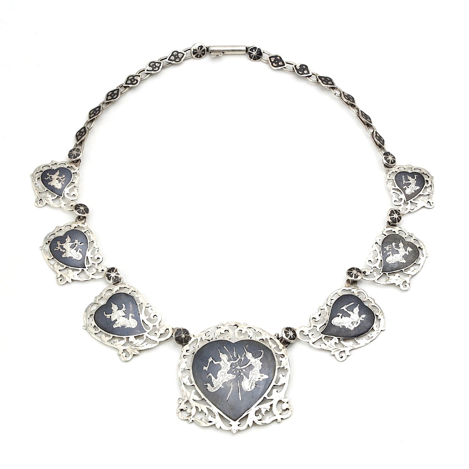 Vintage Collier Sterling Silber Siam Niello, liegend geschlossen