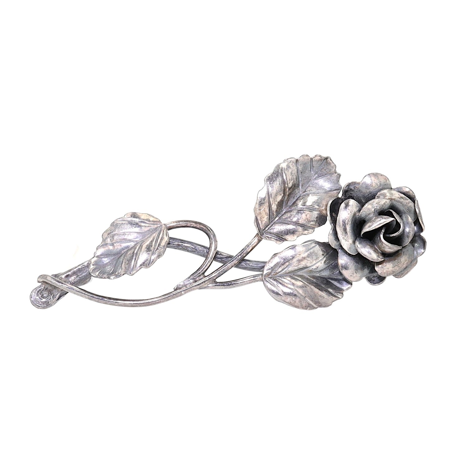 Jugendstil Blütenbrosche in 925er Silber, liegend frontal