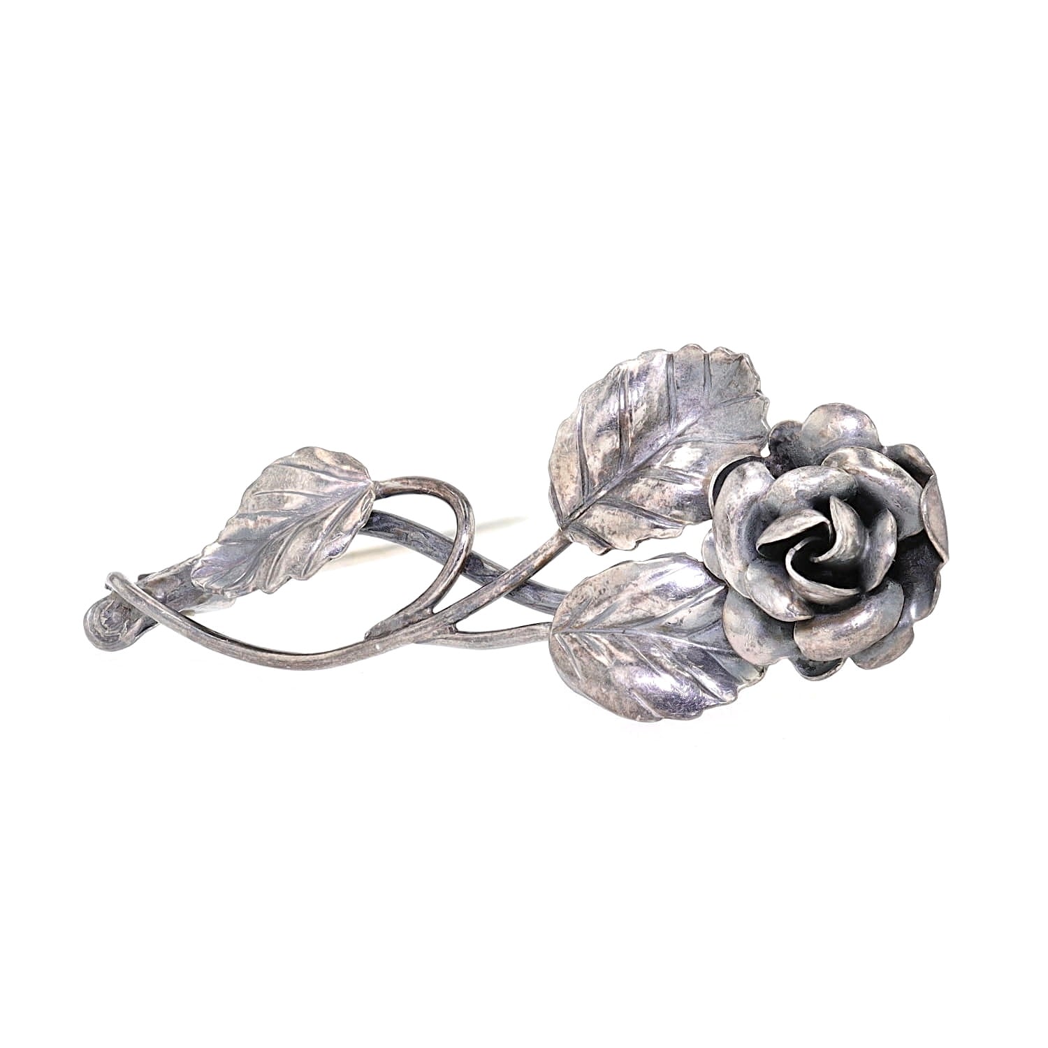 Jugendstil Blütenbrosche in 925er Silber, liegend links gedreht