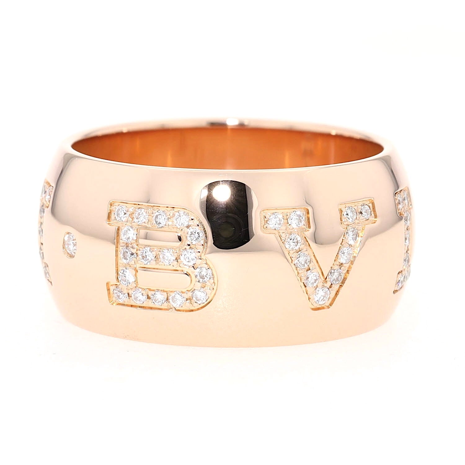 Bvlgari Ring Diamond Monologo in 750 rose gold with Brilliants, lying on the right