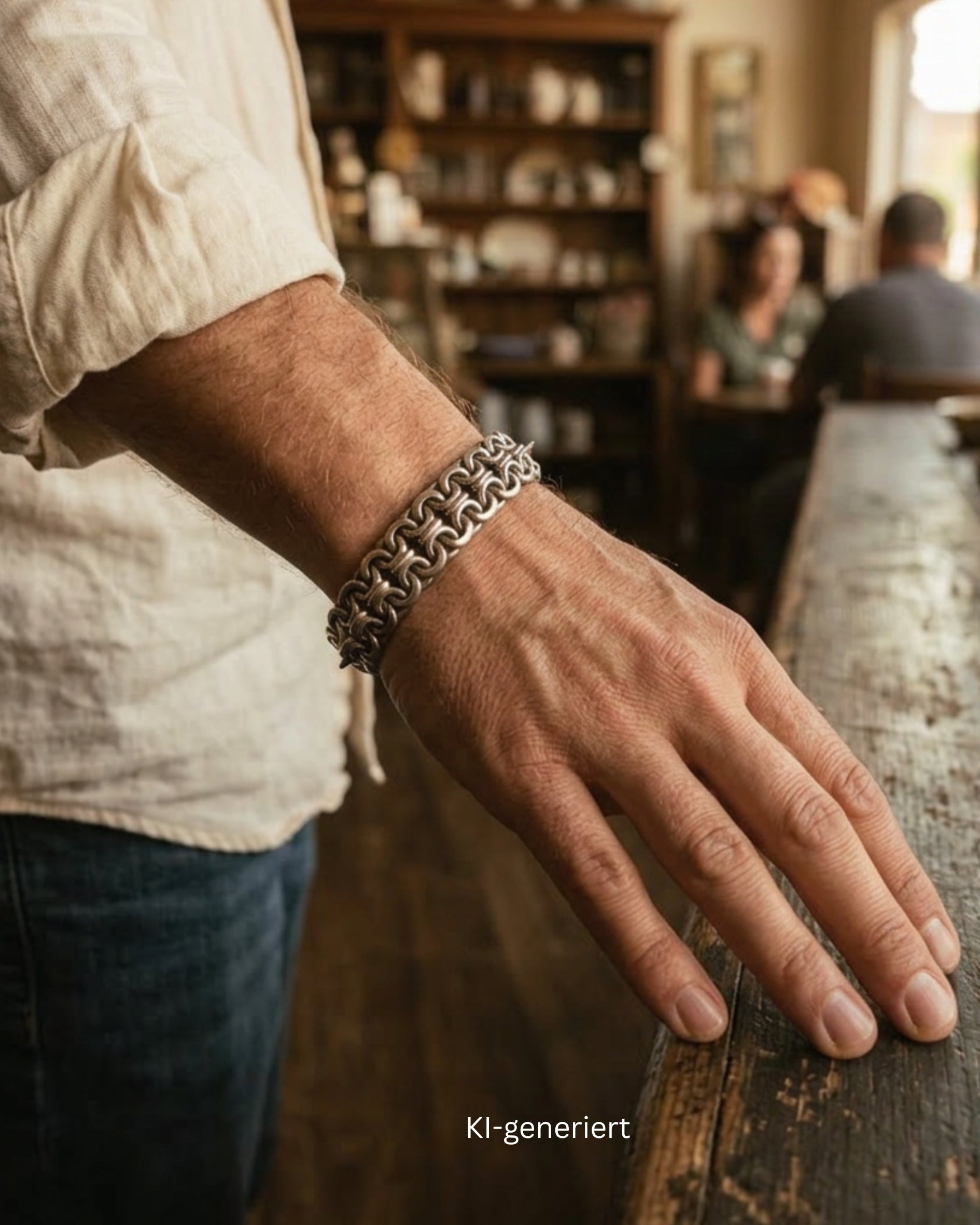 Vintage Armband Mexico in 925er Silber, am Handgelenk eines Ki-genrierten Mannes