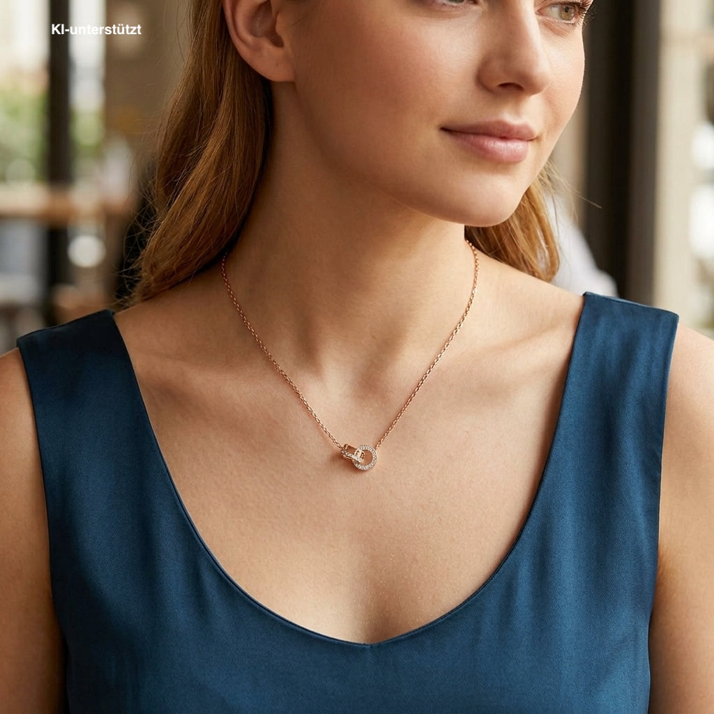 Swarovski necklace Dextera gold-plated with Swarovski crystals, on an AI-generated young woman