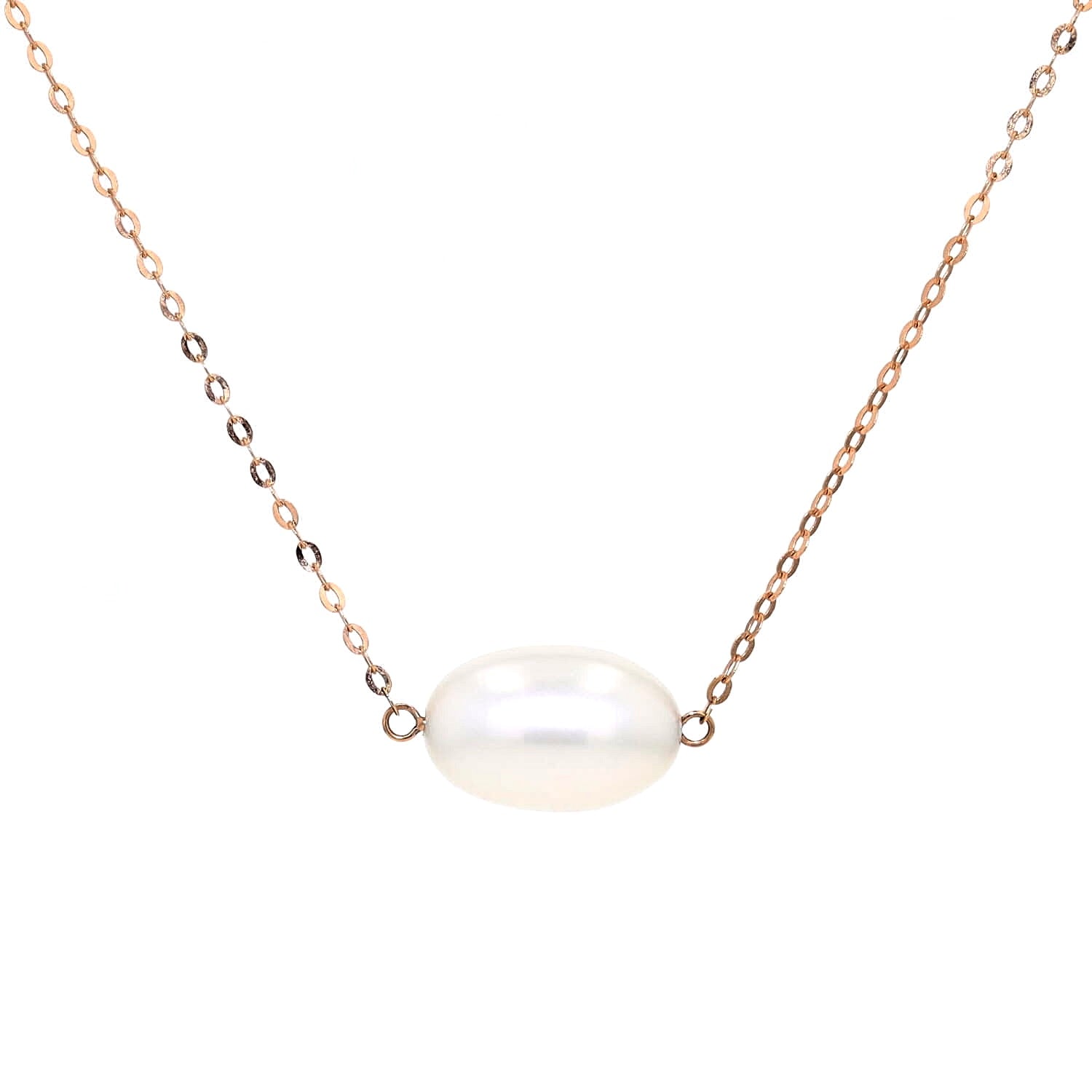 ANNA necklace in 750 rose gold with a freshwatercultured pearl, hanging frontally