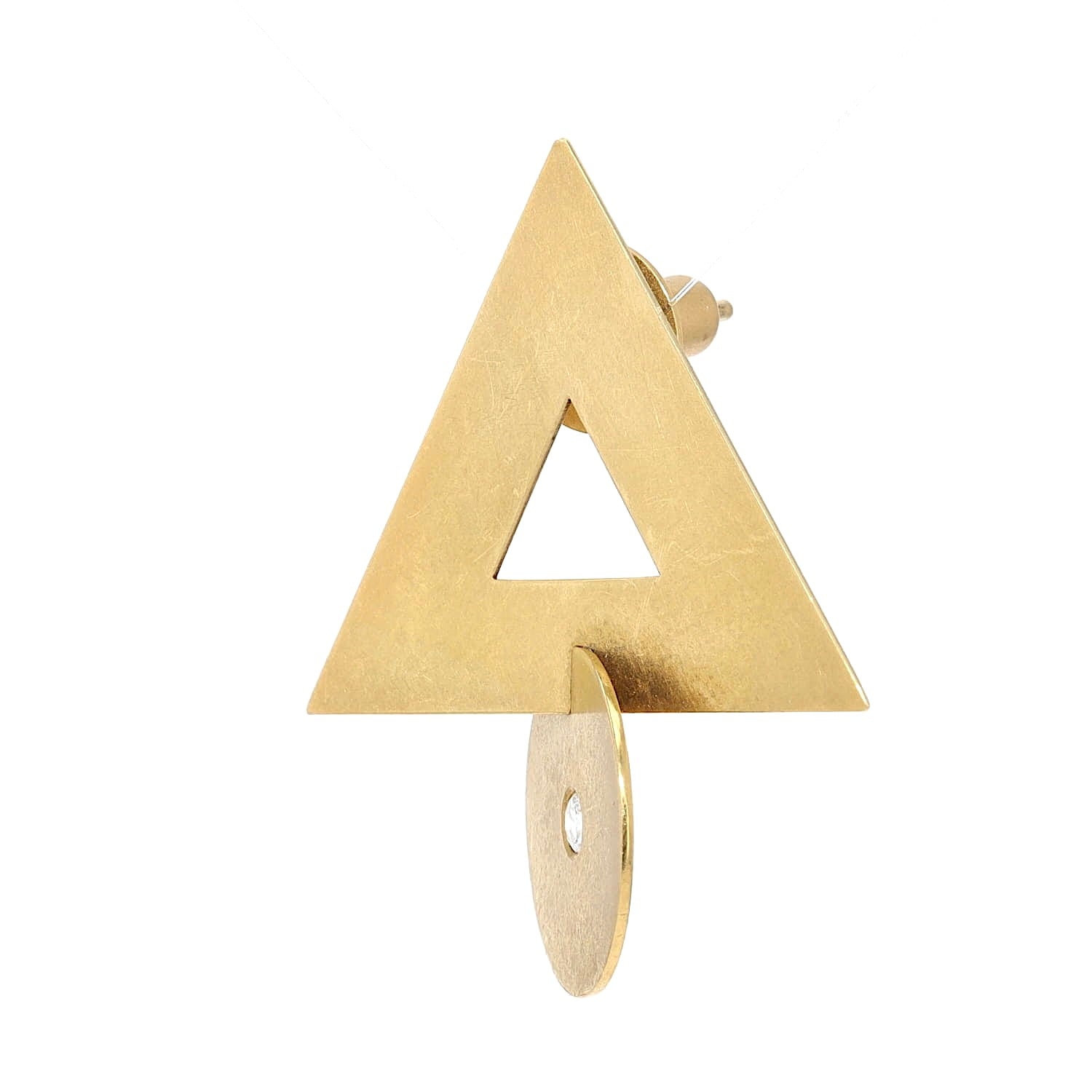 Pin oder auch Ohrring von Niessing in 750er Gelbgold mit einem Brillanten, stehend leicht links gedreht