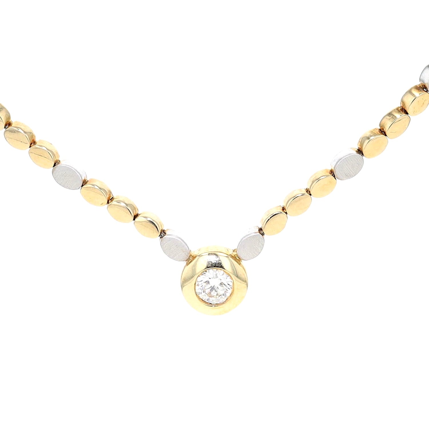 Kette in 585er Gelb- und Weißgold mit einem 0,30 ct Brillant, hängend frontal Nahaufnahme mit Brillant